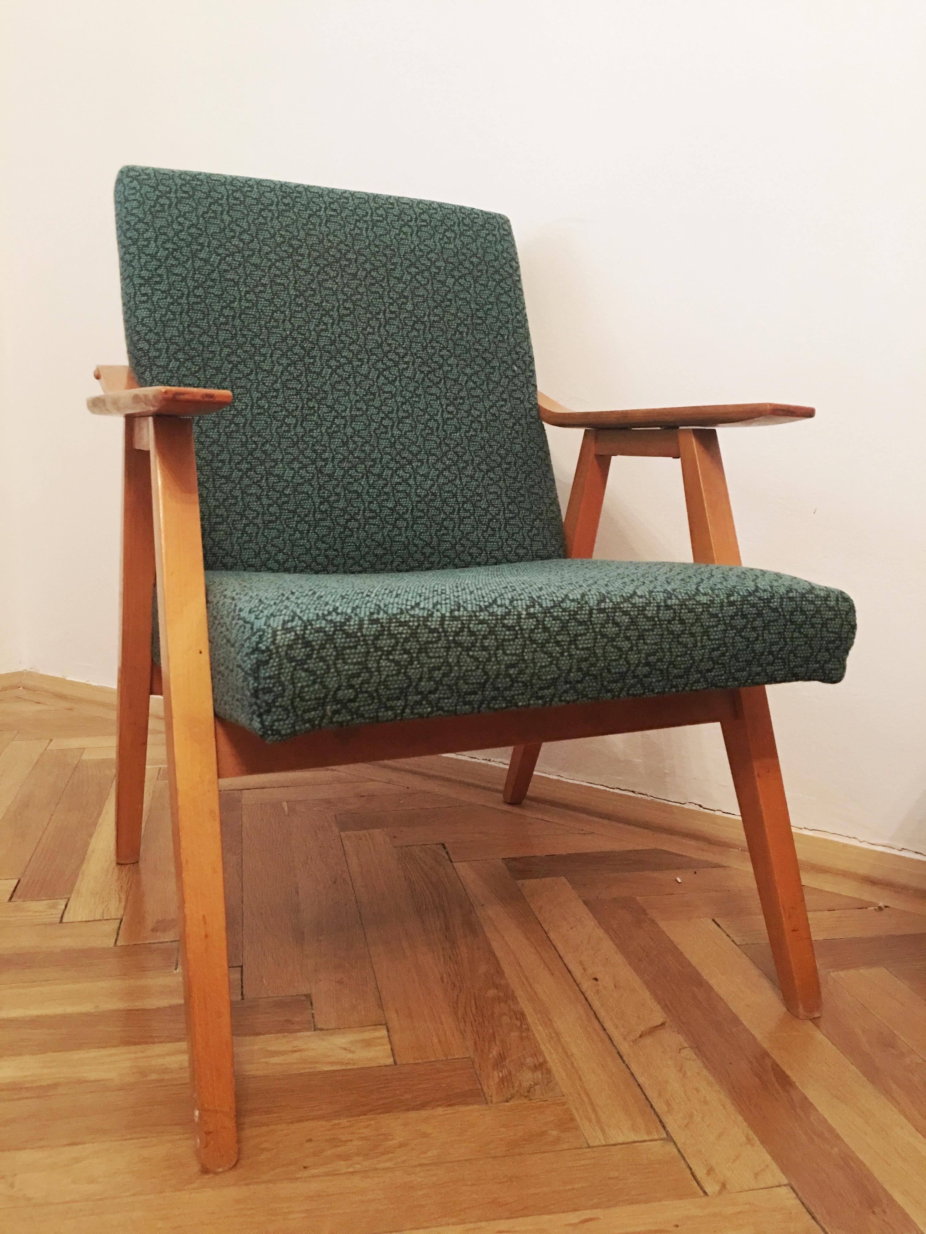Czech Green Vintage Armchairs, 1960s, Pair For Sale