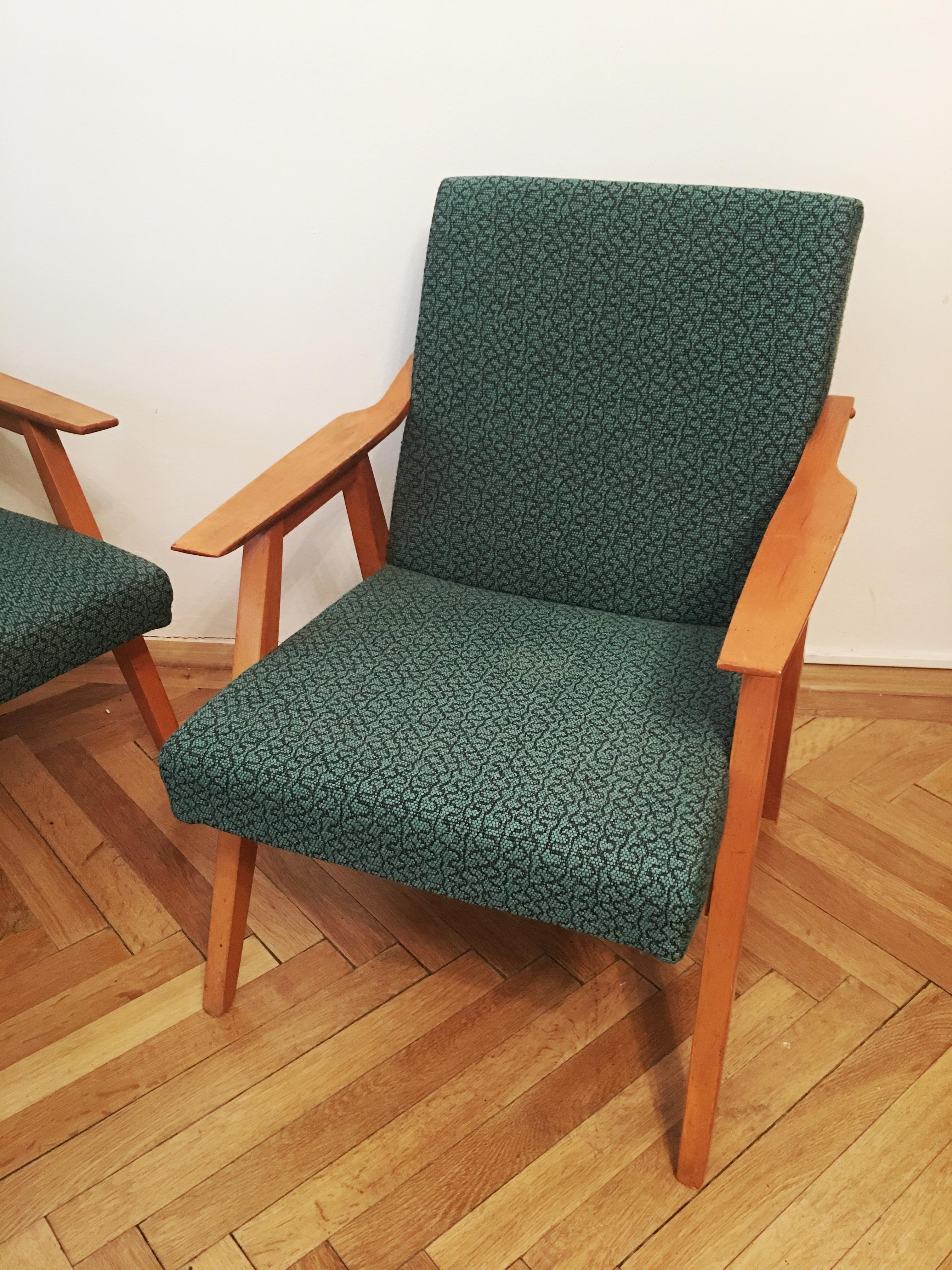 Green Vintage Armchairs, 1960s, Pair In Good Condition For Sale In Prague, CZ
