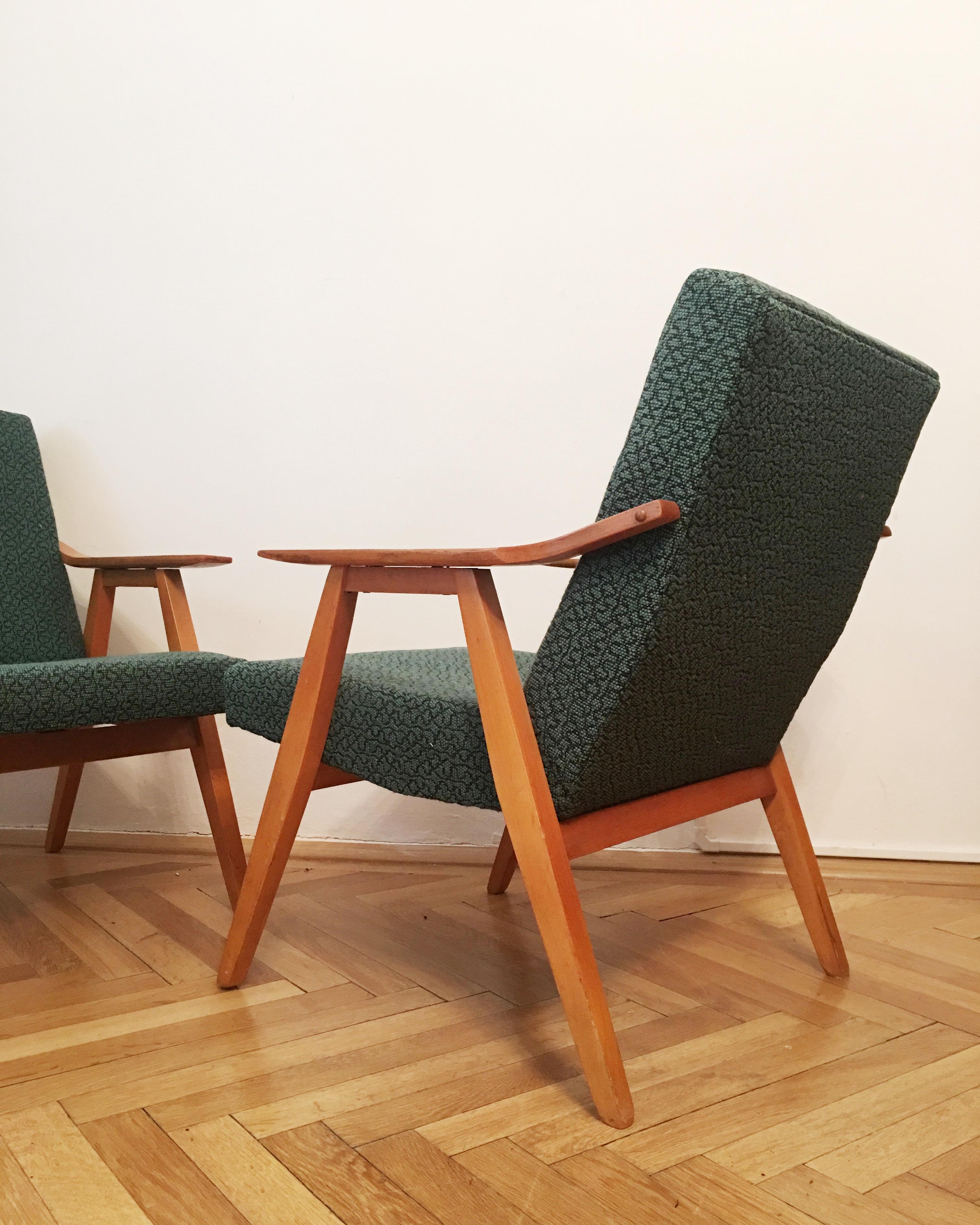 Green Vintage Armchairs, 1960s, Pair For Sale 1