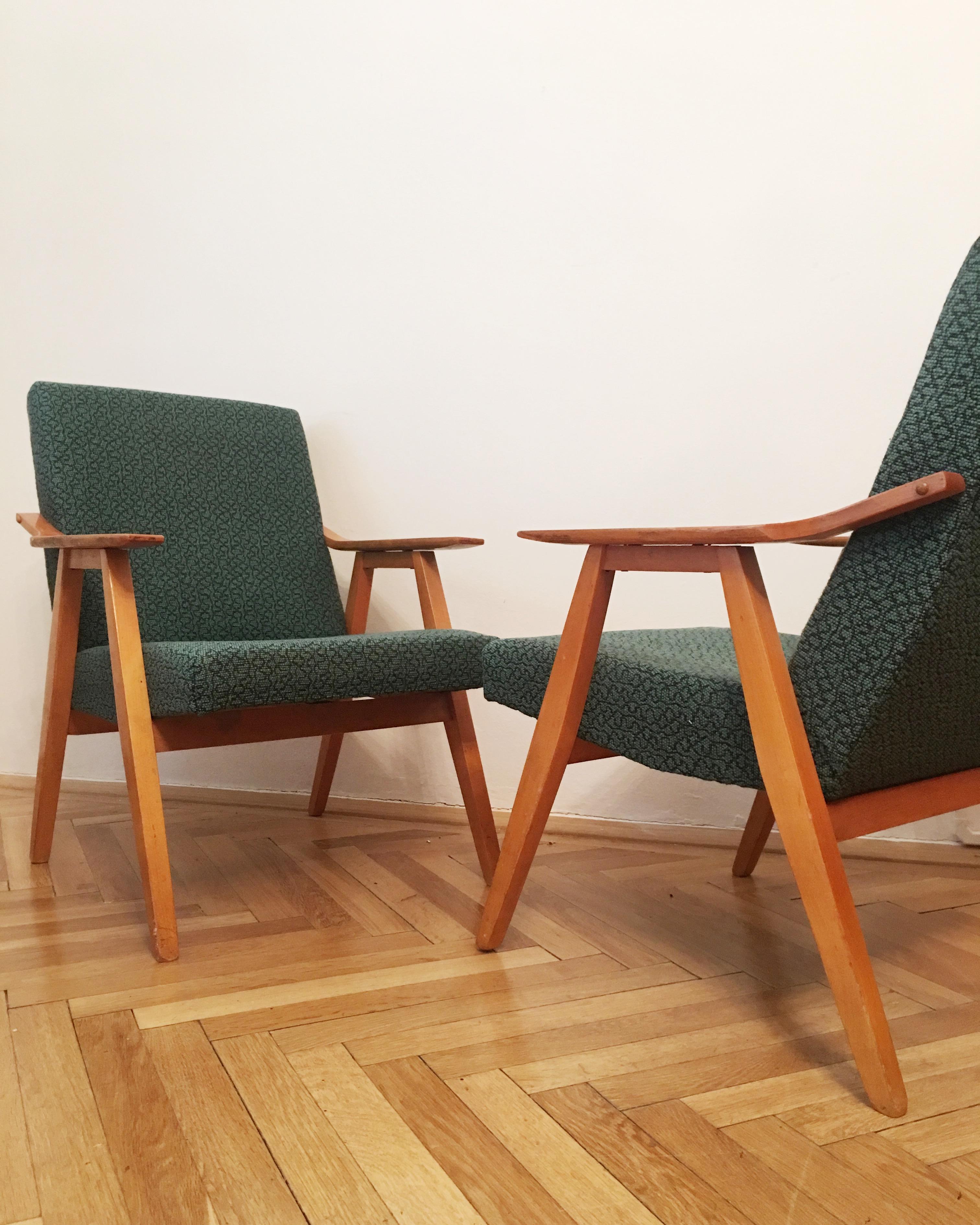 Green Vintage Armchairs, 1960s, Pair For Sale 2