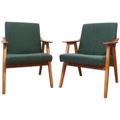 Green Vintage Armchairs, 1960s, Pair