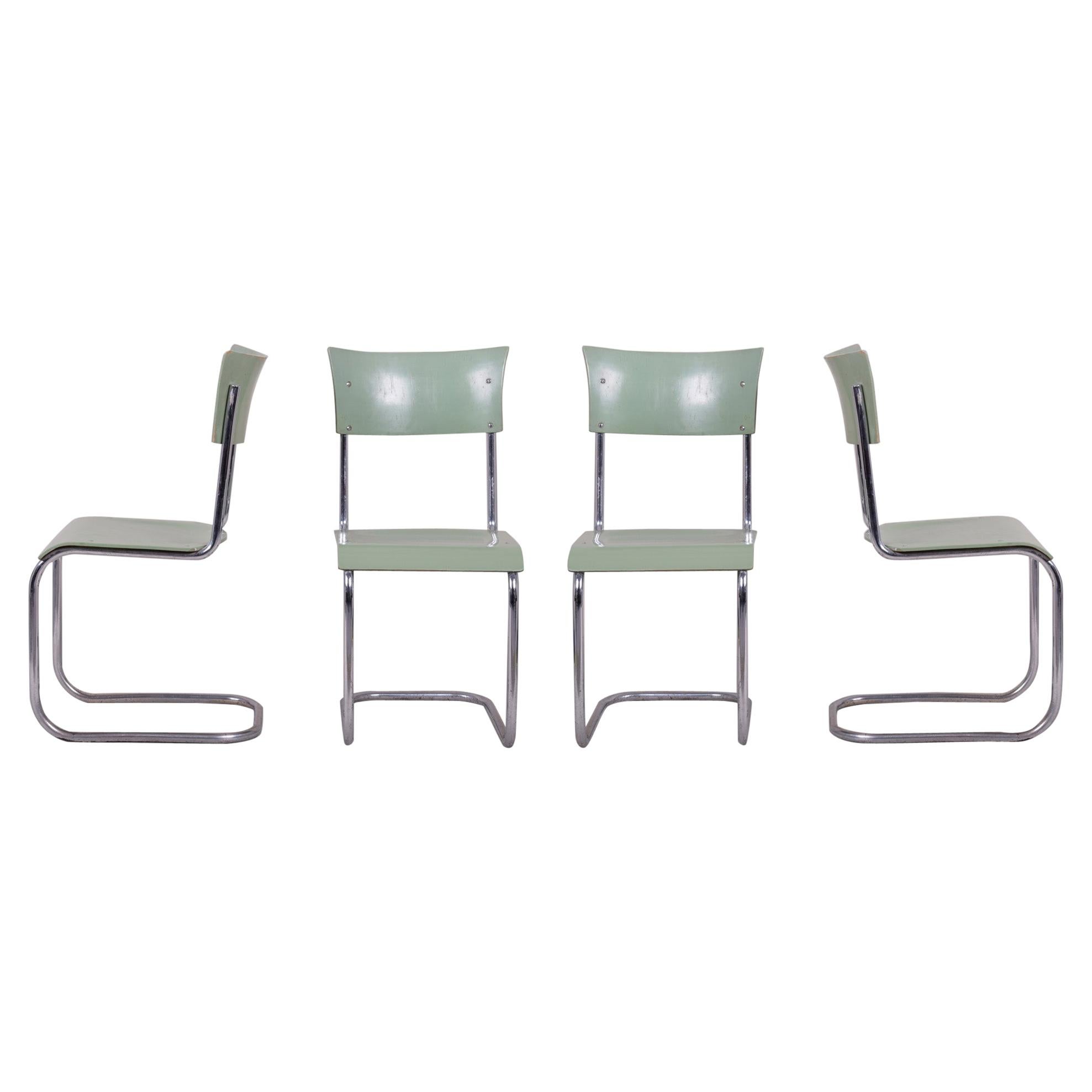 Ensemble de chaises Bauhaus vintage vertes fabriquées par Robert Slezk, 1930-1939