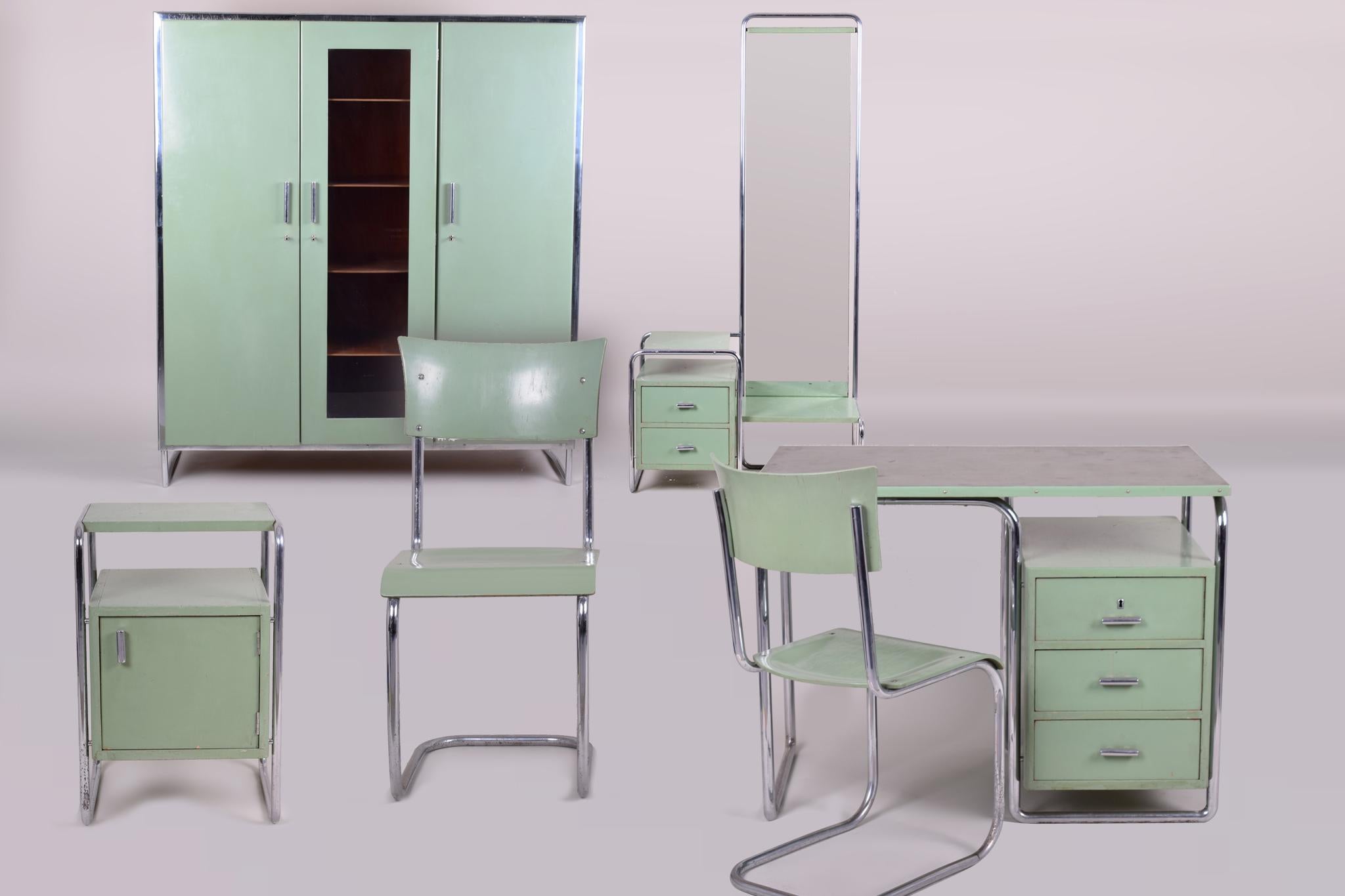 Chrome Green Vintage Bauhaus Writing Desk Manufactured by Mücke-melder, 1930-1939