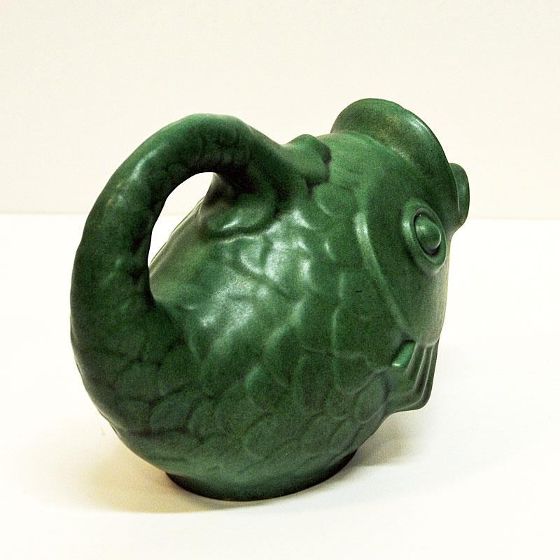 Green Vintage Ceramic Fish Pot by Michael Andersen 1970s, Denmark In Good Condition In Stockholm, SE