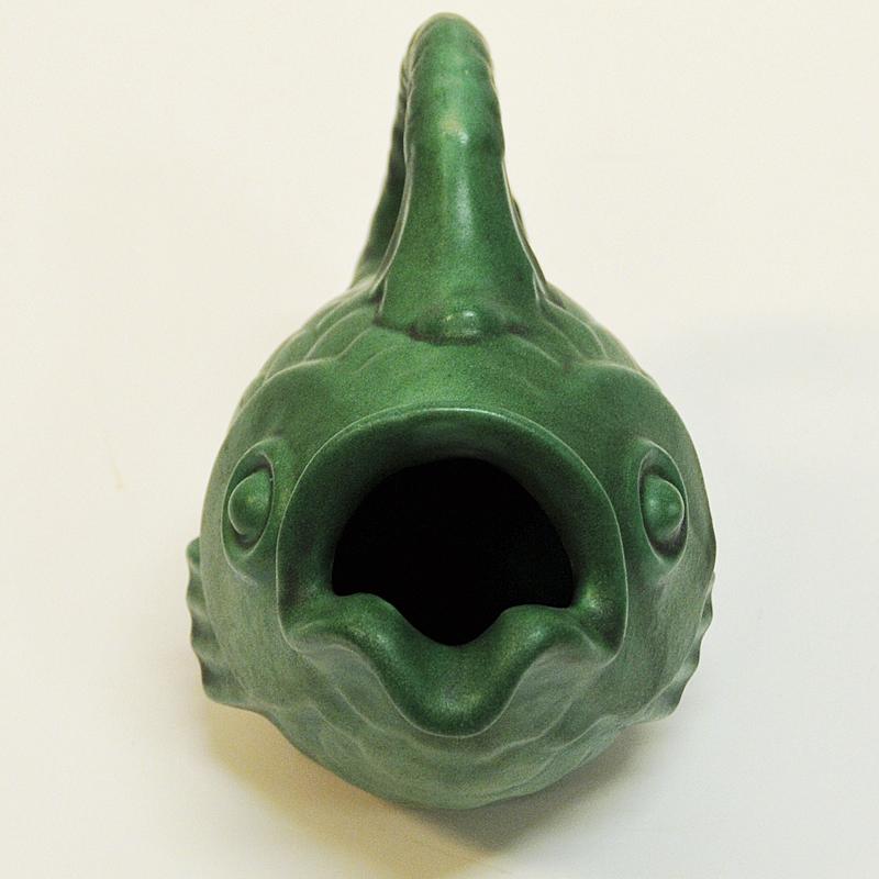 Late 20th Century Green Vintage Ceramic Fish Pot by Michael Andersen 1970s, Denmark