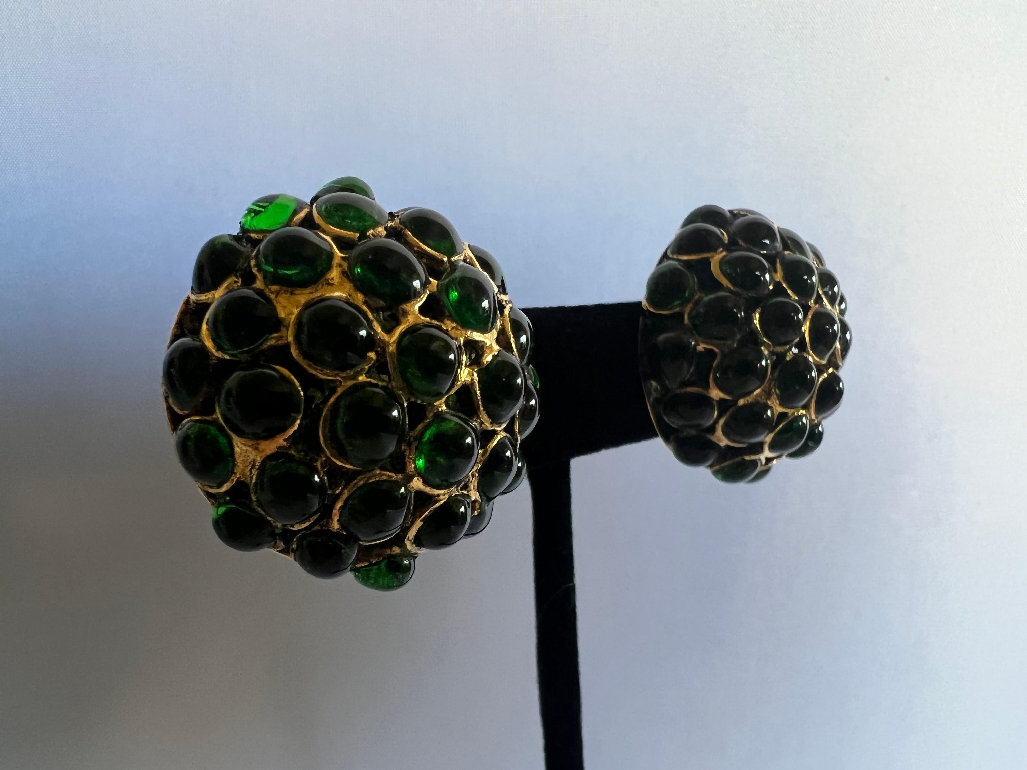 Women's Green Vintage Chanel Glass Button Earrings 