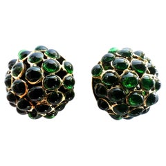 Green Vintage Chanel Glass Button Earrings 