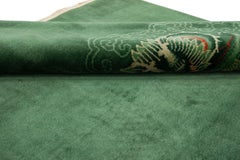 Green Vintage Chinese Peking Handmade Wool Rug with Dragon Design