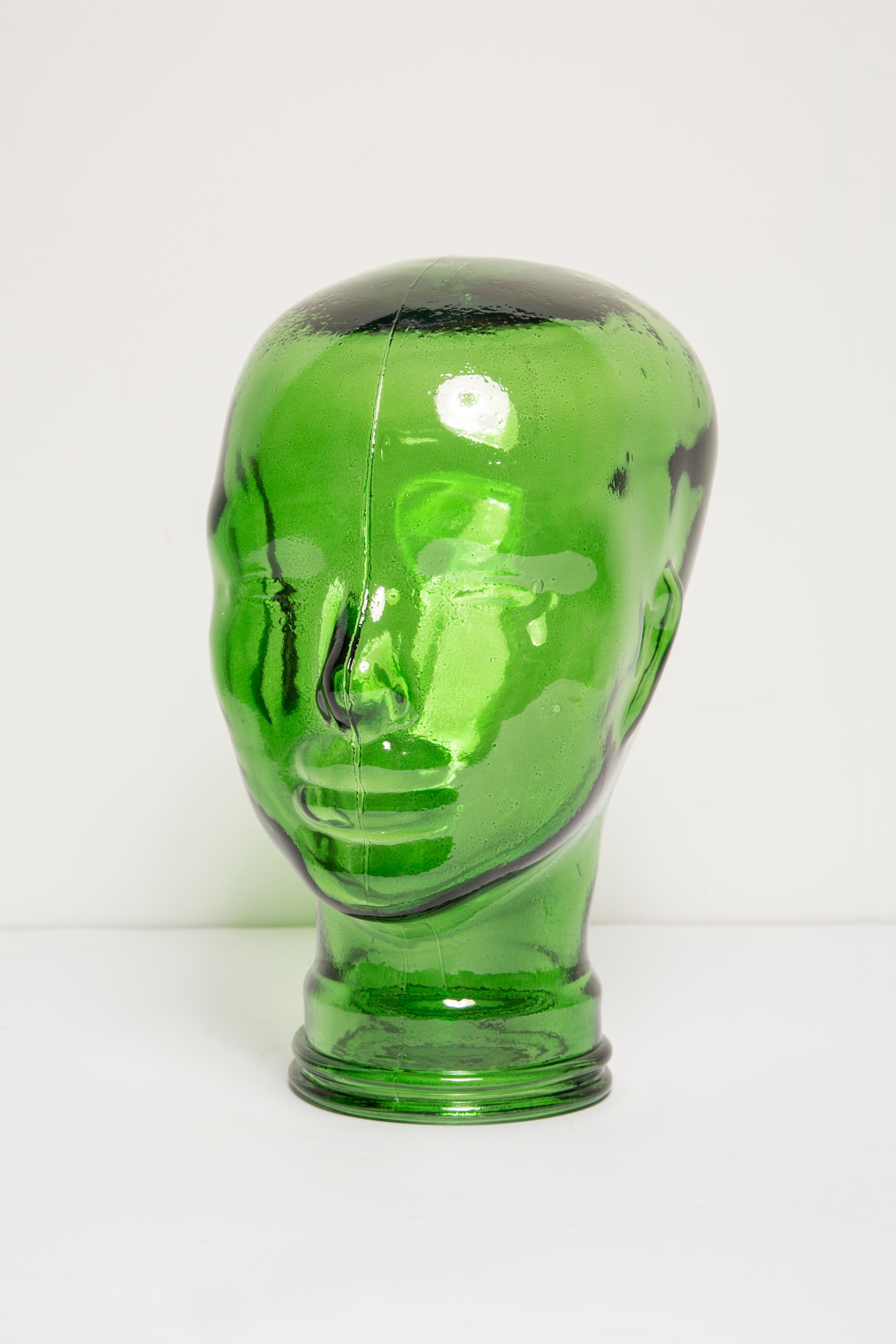 Green Vintage Decorative Mannequin Glass Head Sculpture, 1970s, Germany 4