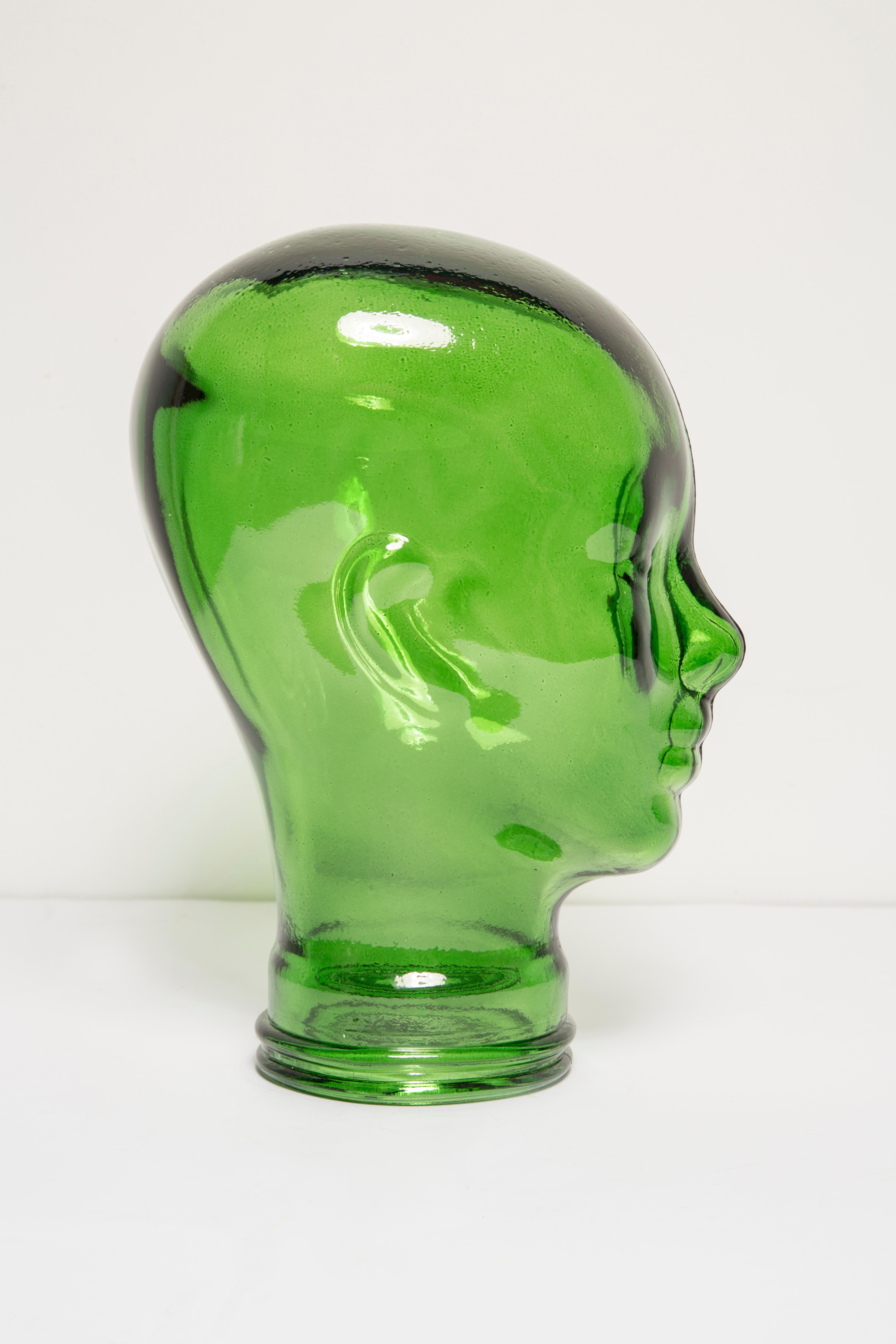 Mid-Century Modern Green Vintage Decorative Mannequin Glass Head Sculpture, 1970s, Germany