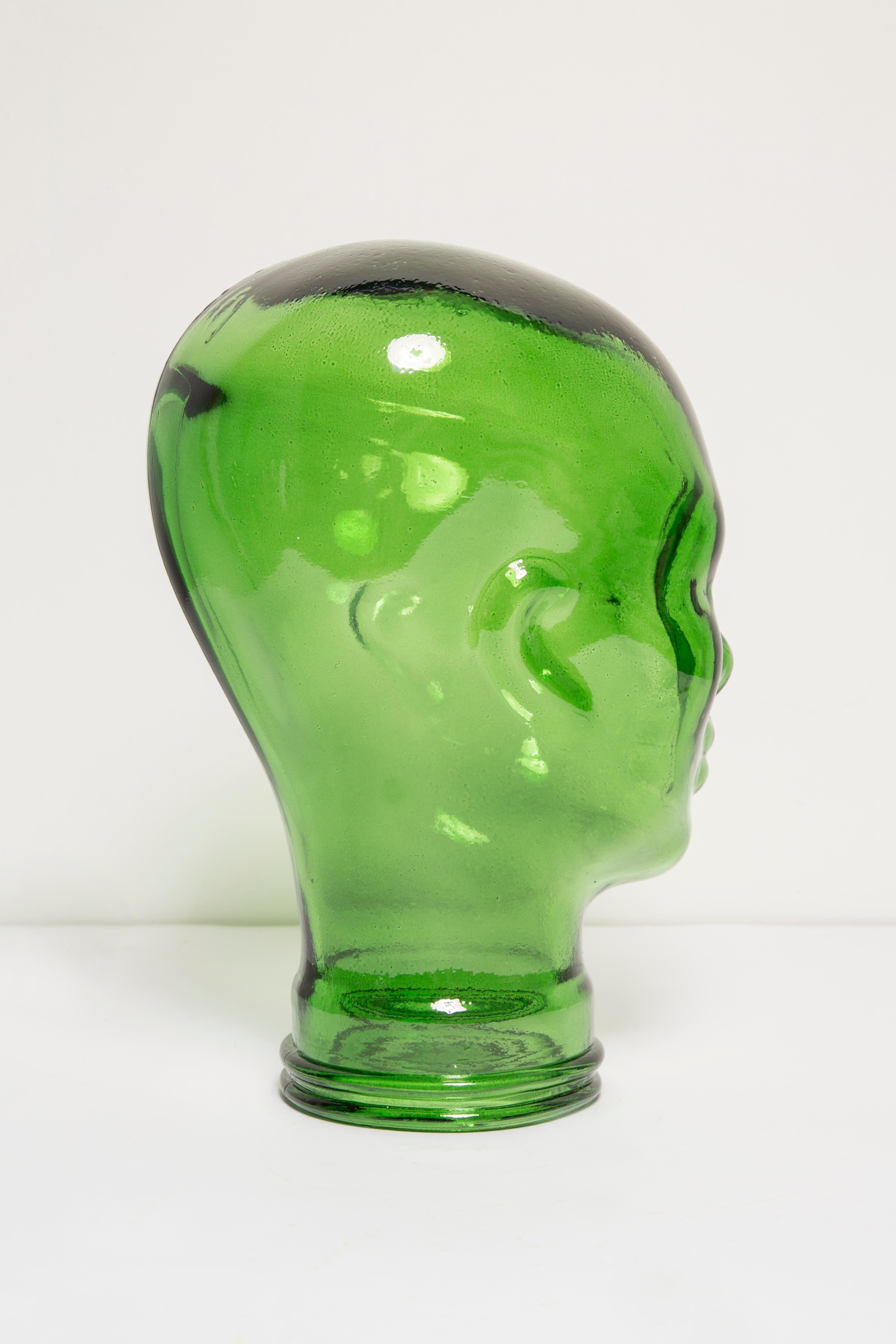 Green Vintage Decorative Mannequin Glass Head Sculpture, 1970s, Germany In Good Condition In 05-080 Hornowek, PL