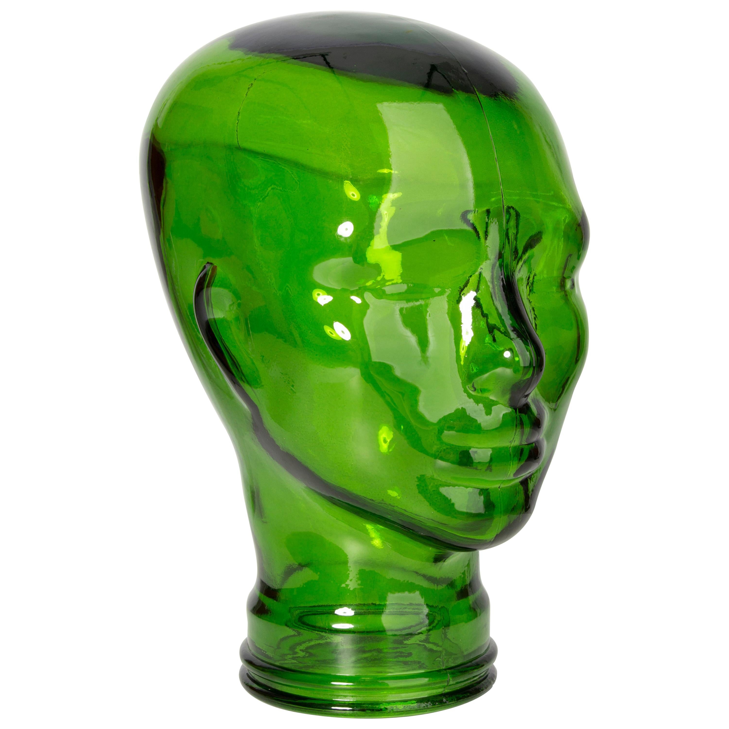 Green Vintage Decorative Mannequin Glass Head Sculpture, 1970s, Germany