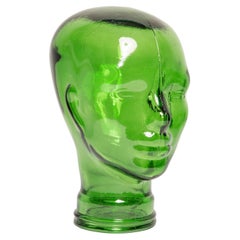 Green Vintage Decorative Mannequin Glass Head Sculpture, 1970s, Germany