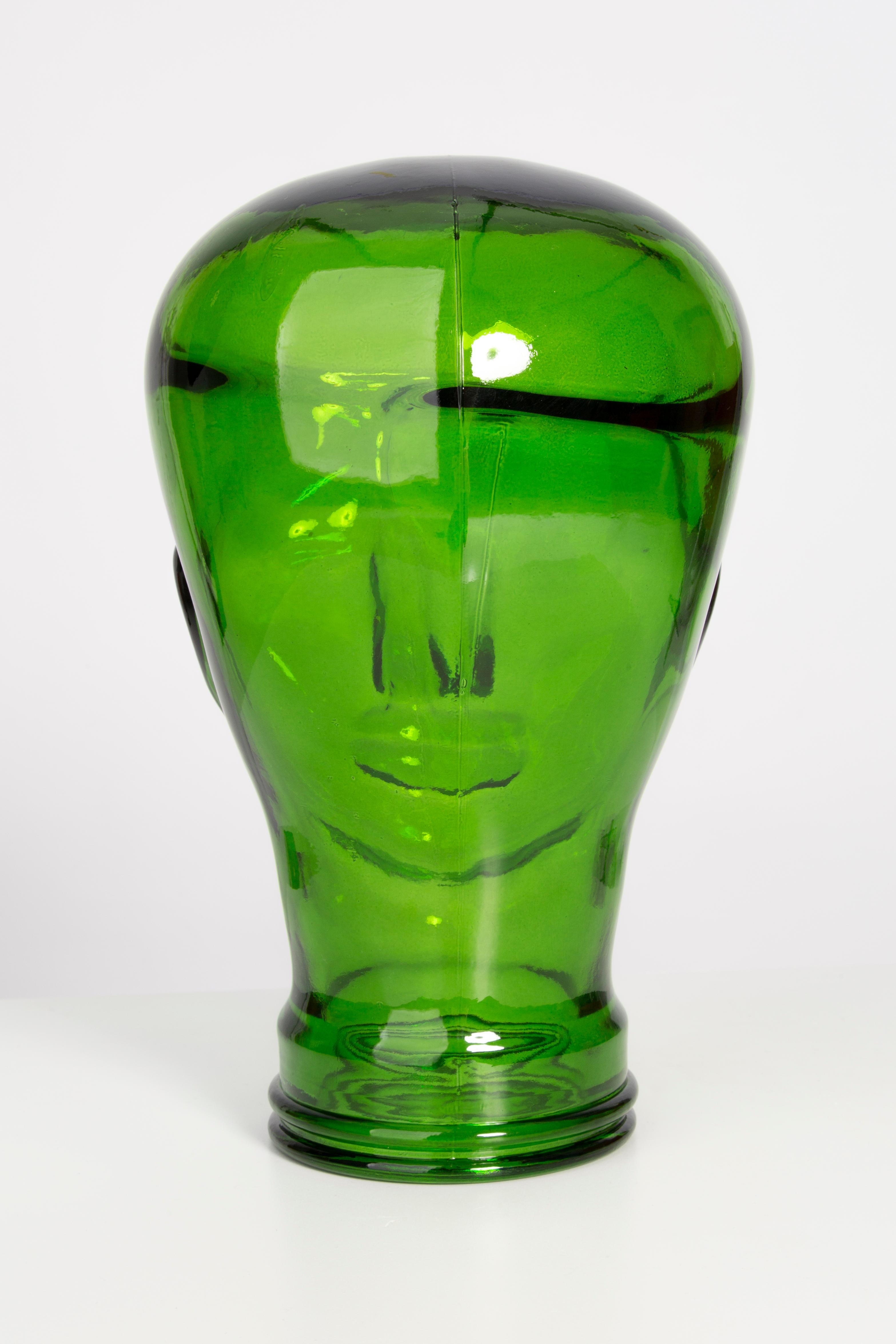 Mid-Century Modern Green Vintage Decorative Mannequin Glass Head Sculpture, 1970s, Germany