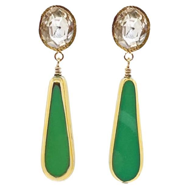Green Vintage German Beads with Crystal Earrings