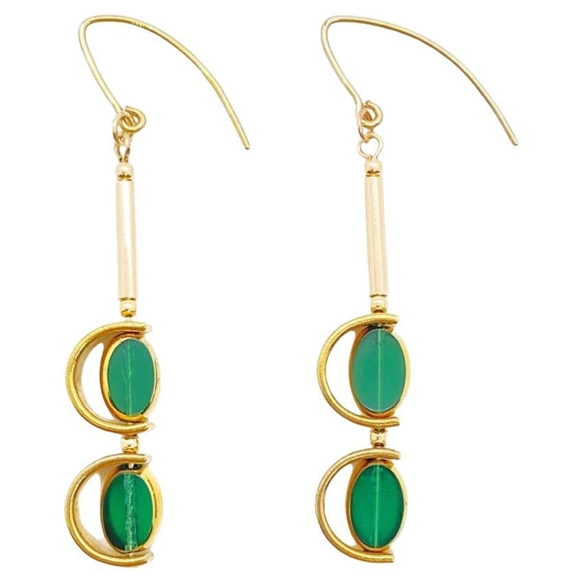 Green Vintage German Glass Beads, Art 2207 Earrings For Sale