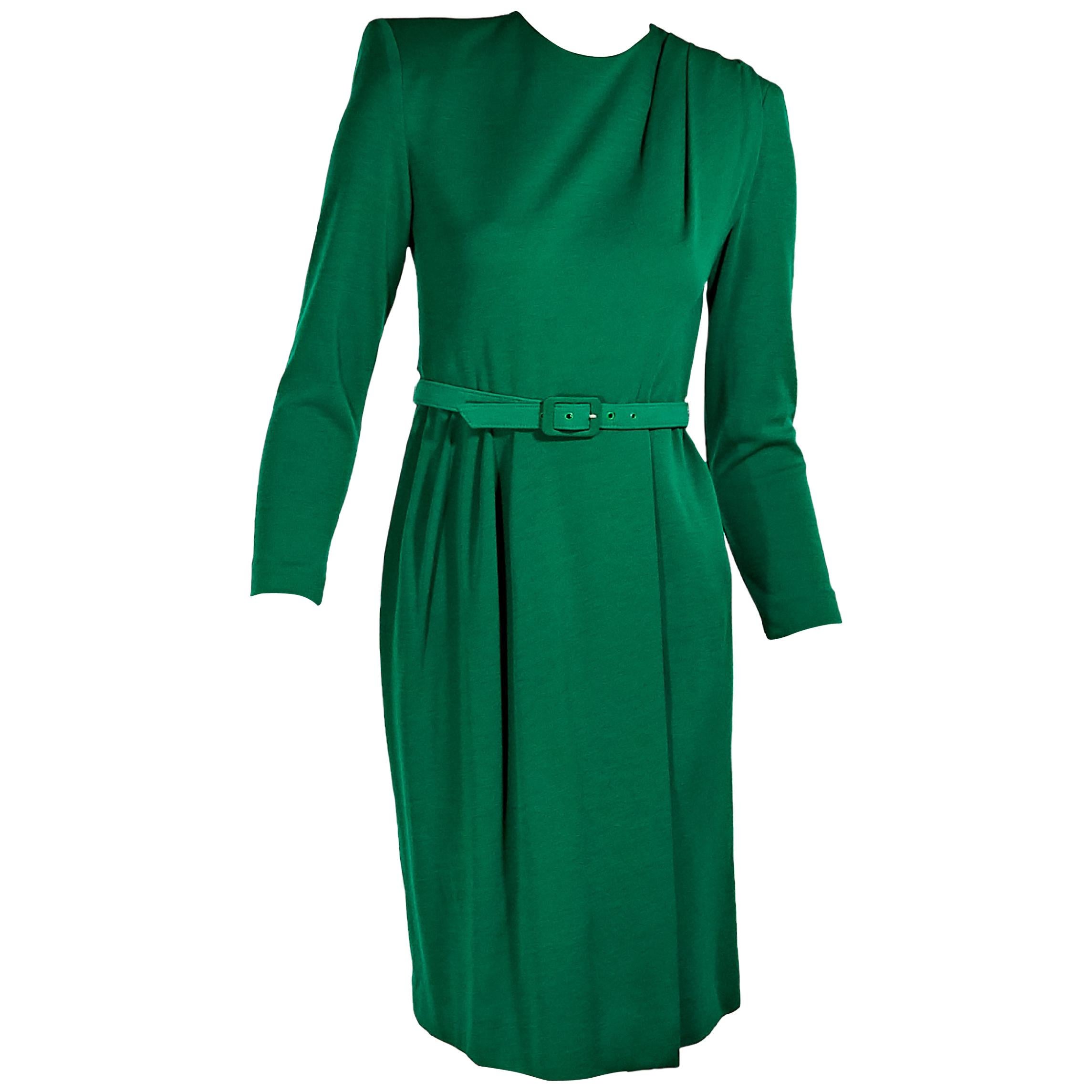 Green Vintage Givenchy Wool Belted Dress