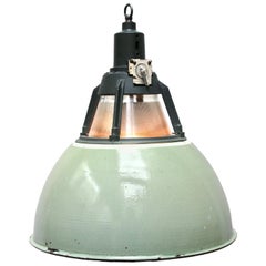 Green Vintage Industrial Holophane Glass Pendant Lights