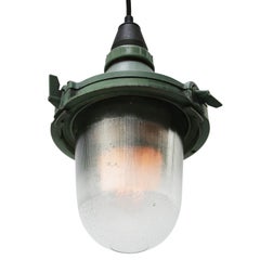 Green Vintage Industrial Striped Clear Glass Pendant Light