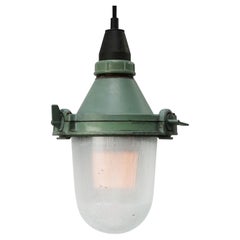 Green Vintage Industrial Striped Clear Glass Pendant Light