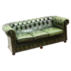 Green Used leather 3-seater Chesterfield sofa