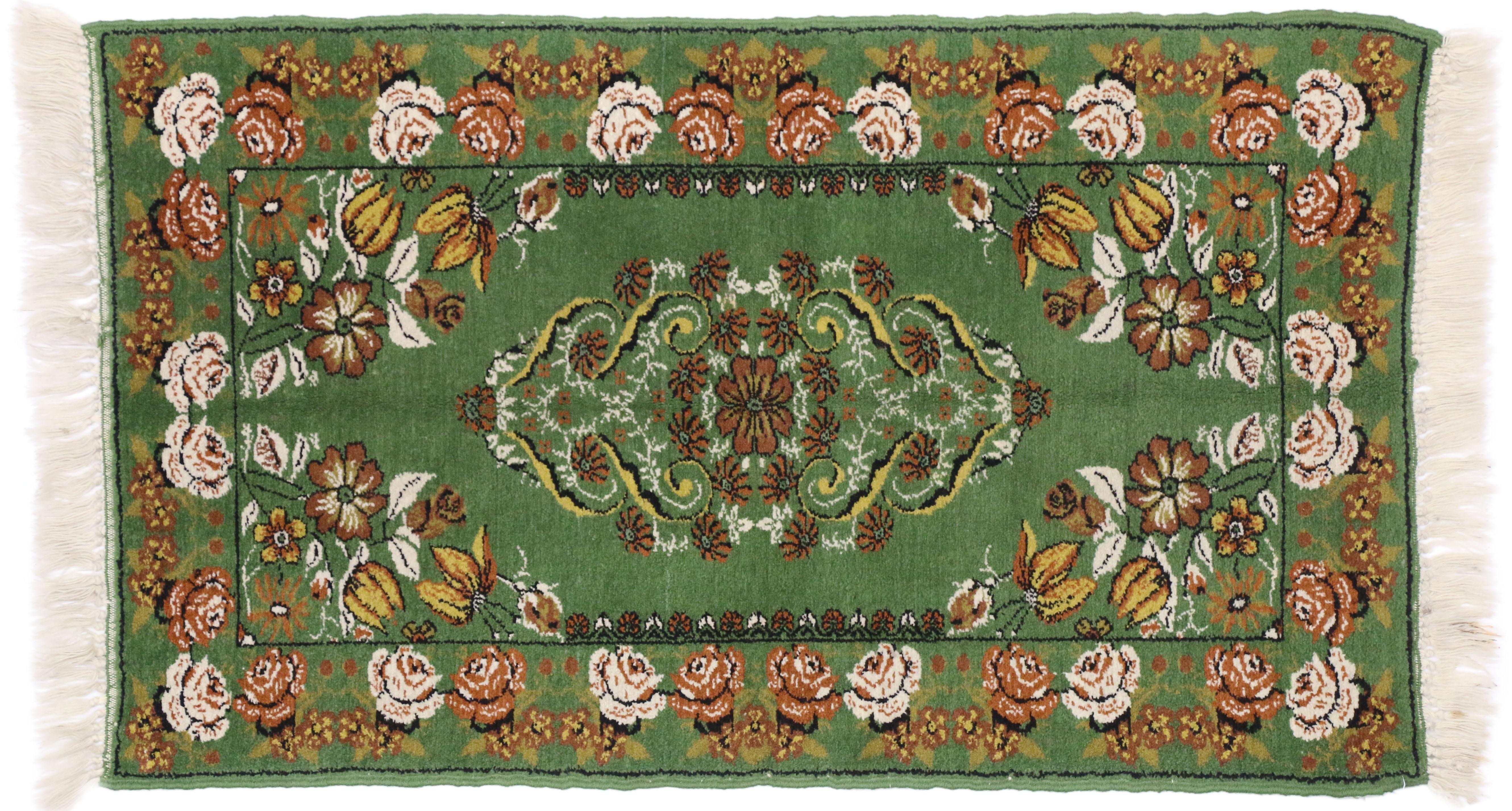 Aubusson Green Vintage Moroccan Accent Rug, Foyer or Entryway Rug