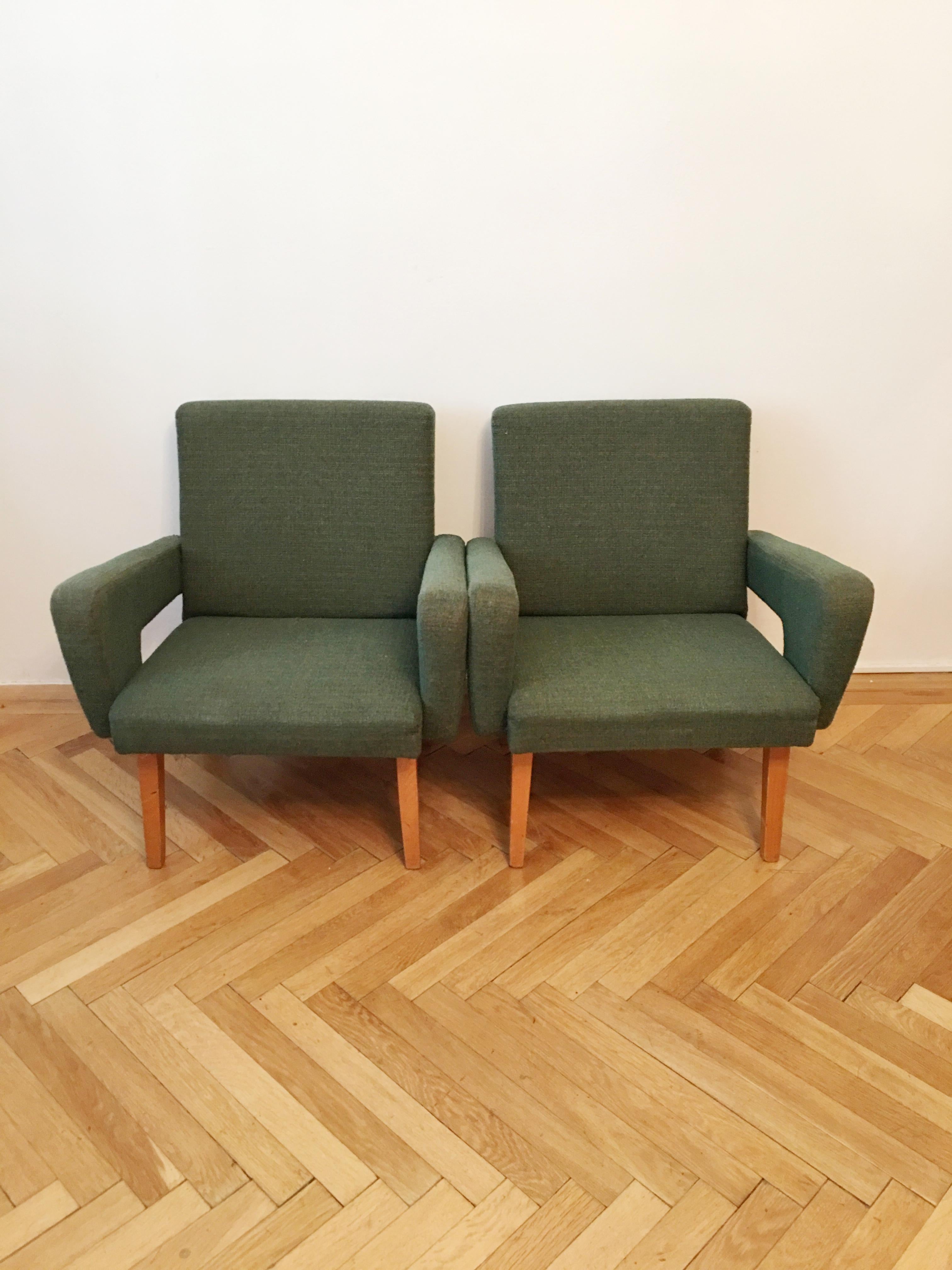 These armchairs were made in Czechoslovakia in the 1960s and produced by Jitona company.
2 pieces
Measures: H 72 cm x W 64 cm x D 60 cm.
