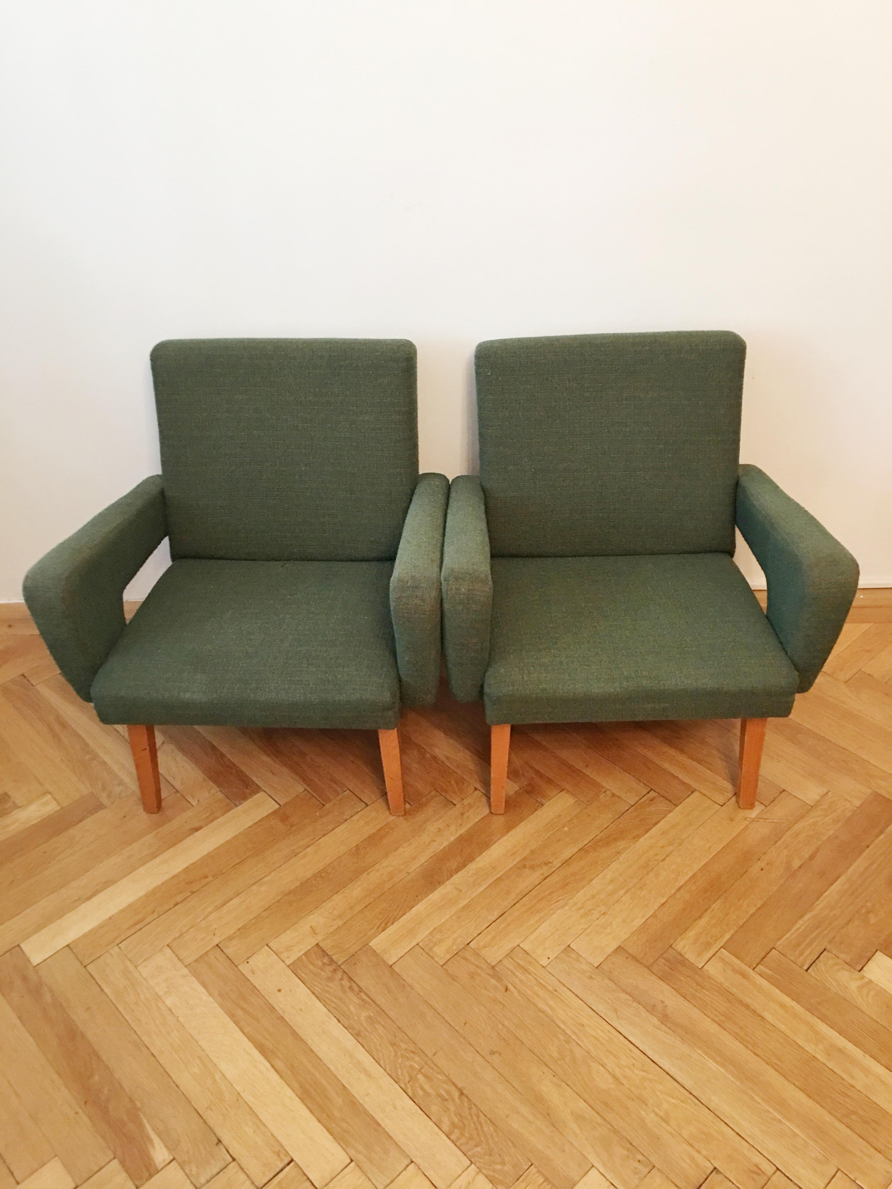 Mid-Century Modern Green Vintage Rocket Armchairs by Jitona, 1960s, Pair For Sale