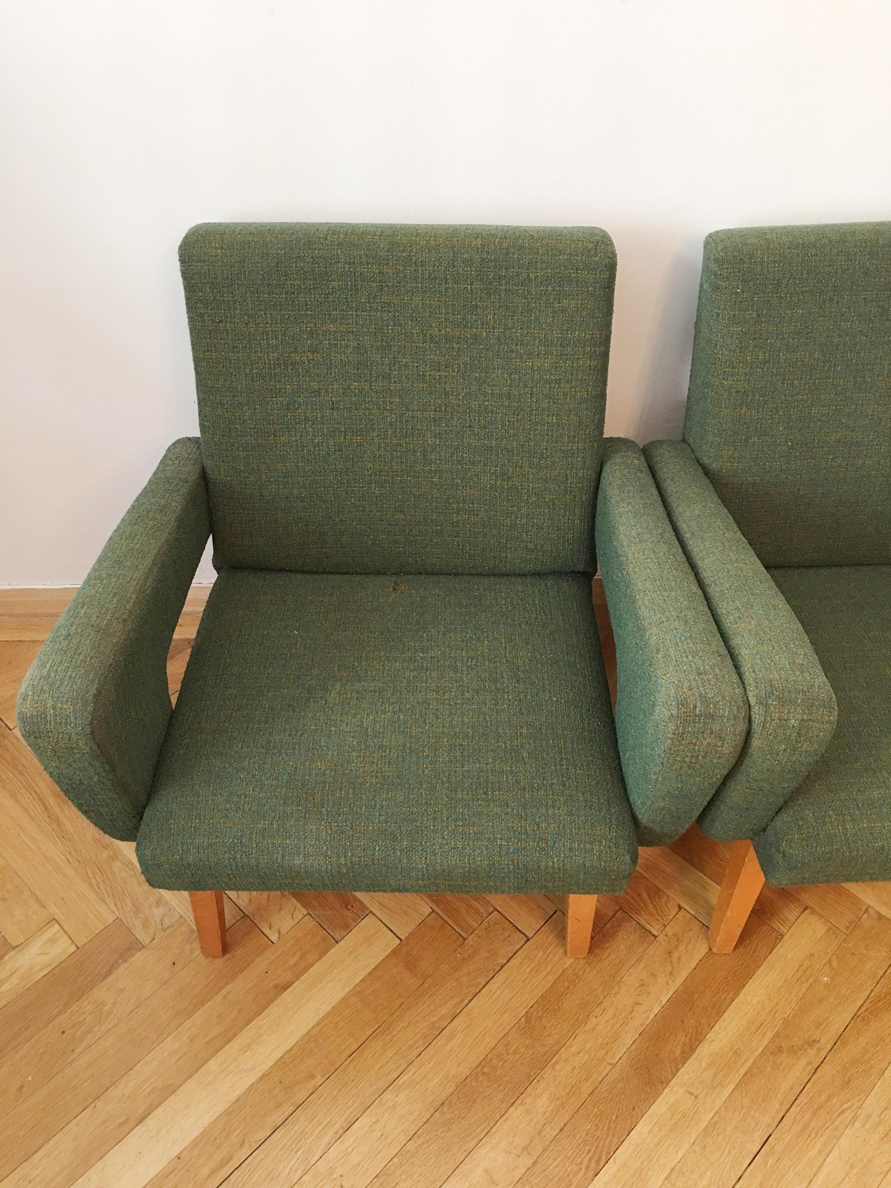 Czech Green Vintage Rocket Armchairs by Jitona, 1960s, Pair For Sale