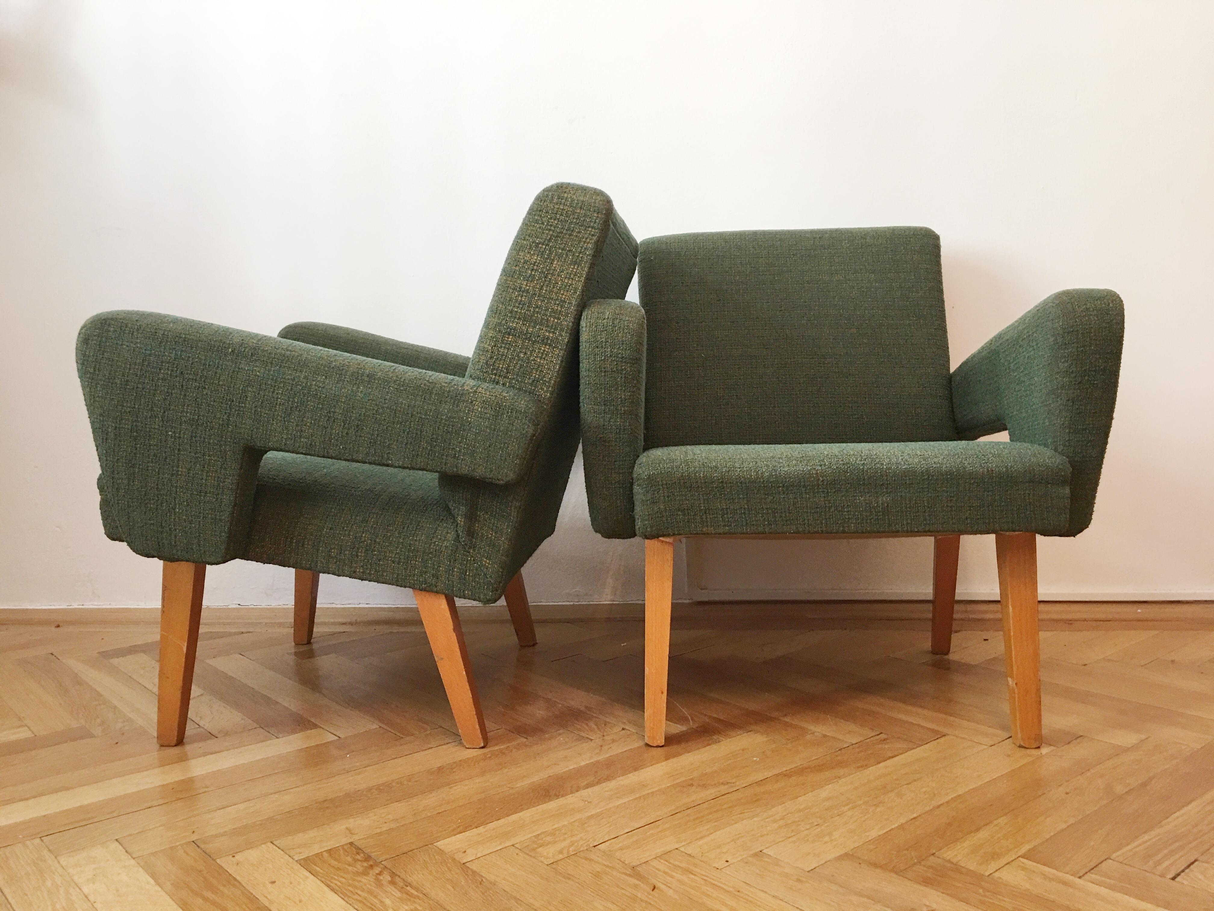 Green Vintage Rocket Armchairs by Jitona, 1960s, Pair For Sale 1