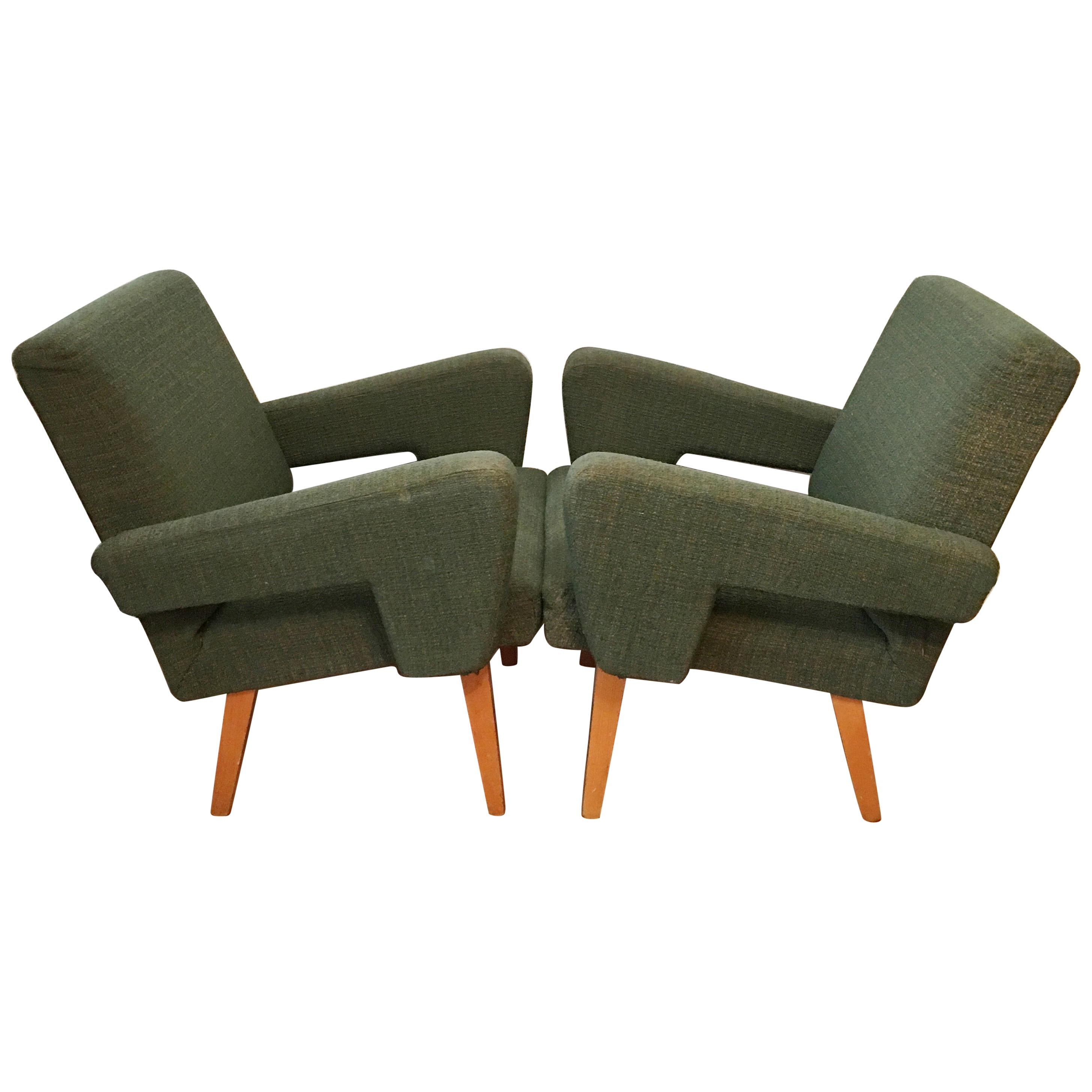 Green Vintage Rocket Armchairs by Jitona, 1960s, Pair For Sale