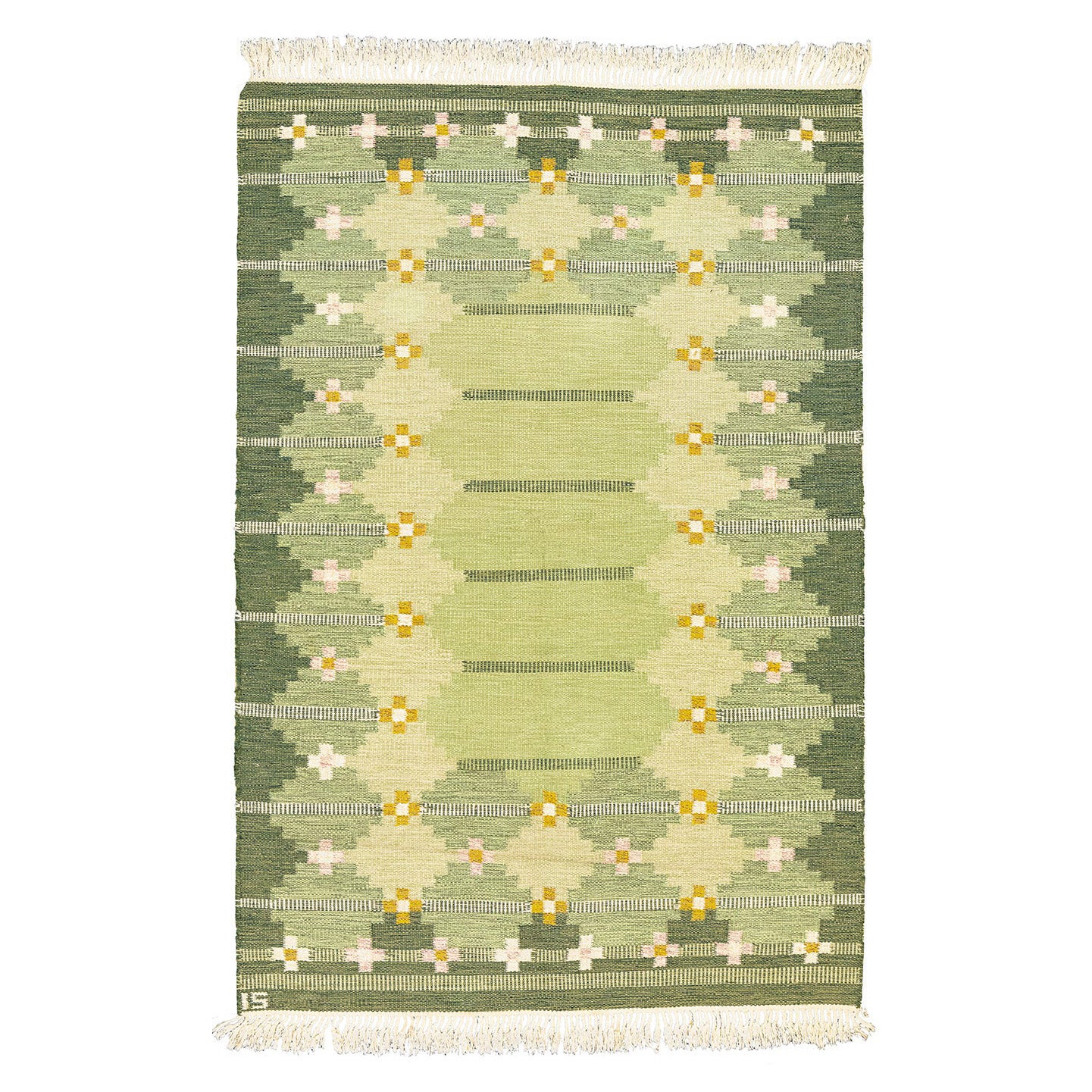 Green Vintage Swedish Flat-Weave Rug by Ingegerd Silow