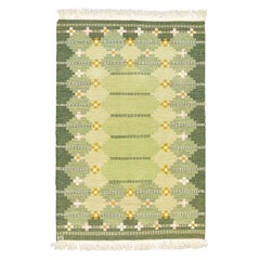 Green Vintage Swedish Flat-Weave Rug by Ingegerd Silow