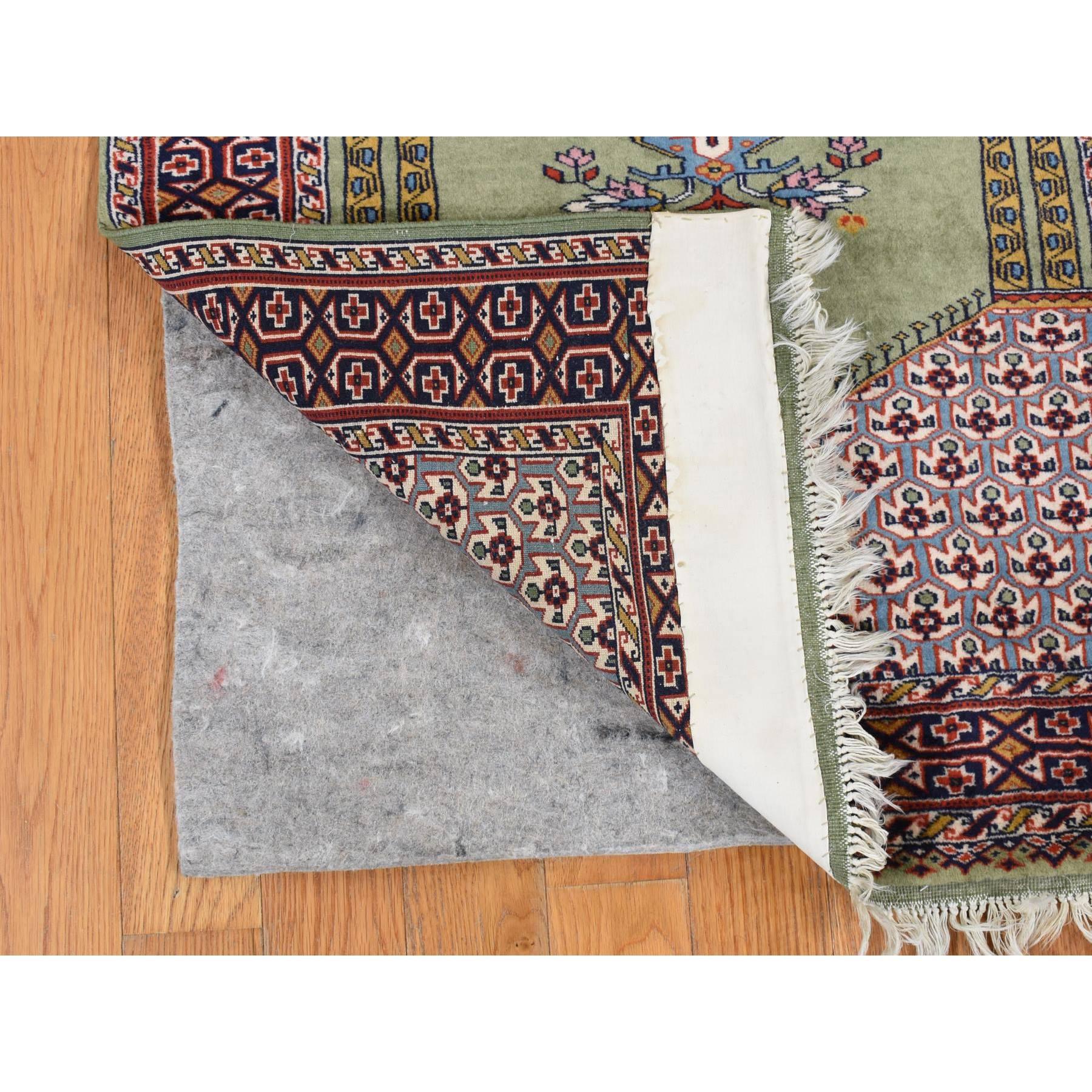 Turkmen Green Vintage Tourkaman Prayer Design 200 KPSI Clean Hand Knotted Pure Wool Rug For Sale