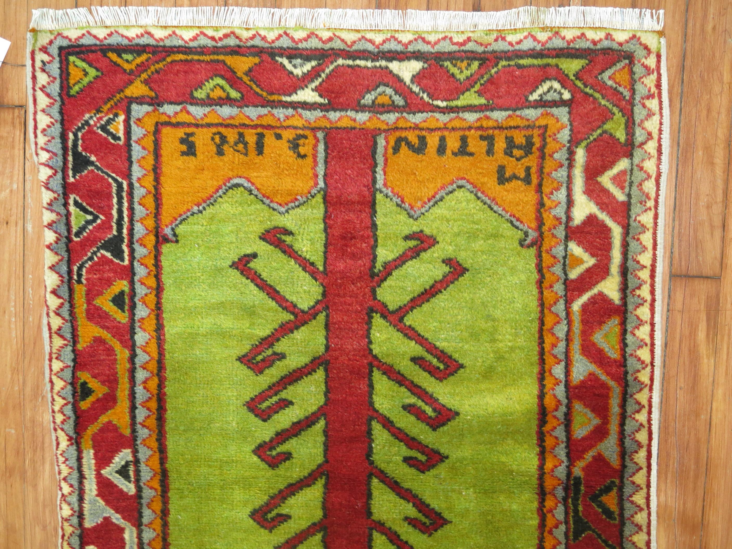 Archaistic Green Vintage Turkish Anatolian Prayer Rug For Sale