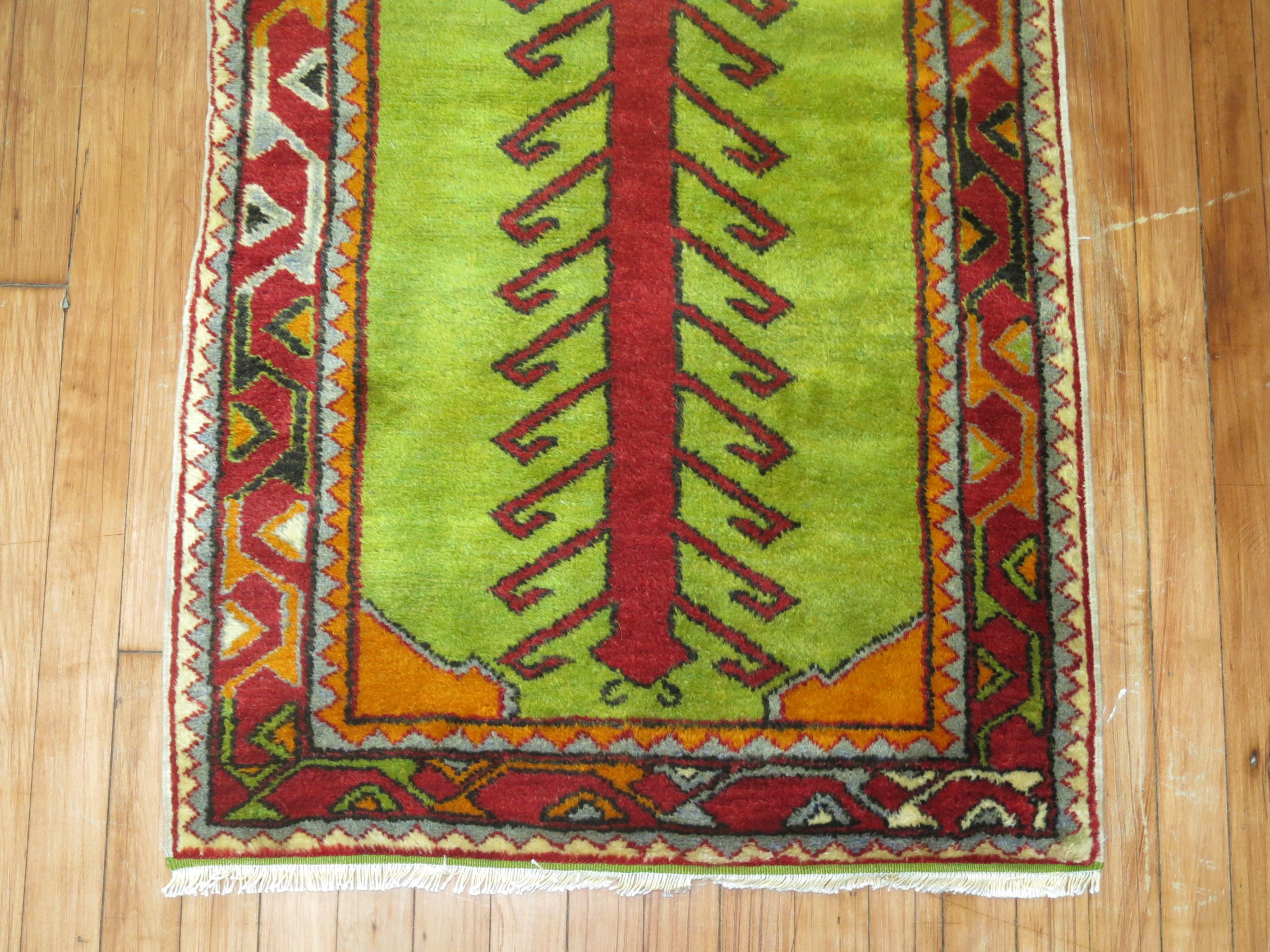 Hand-Knotted Green Vintage Turkish Anatolian Prayer Rug For Sale