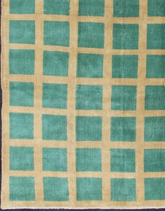 Green and Yellow Minimalist Mid-Century Modern design Turkish  rug