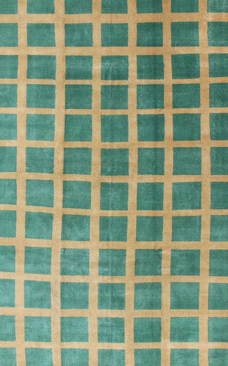 Mid-Century Modern Turquie design minimaliste mi-siècle moderne vert et jaune  tapis en vente