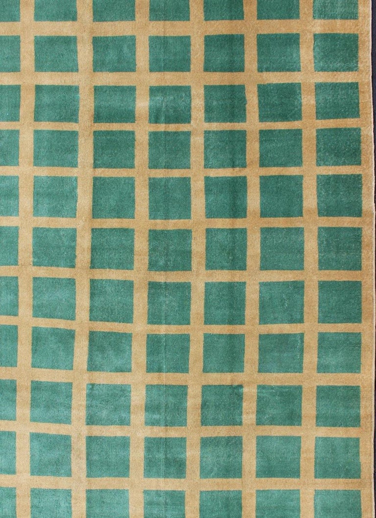 Green and Yellow Minimalist Mid-Century Modern design Turkish rug For ...