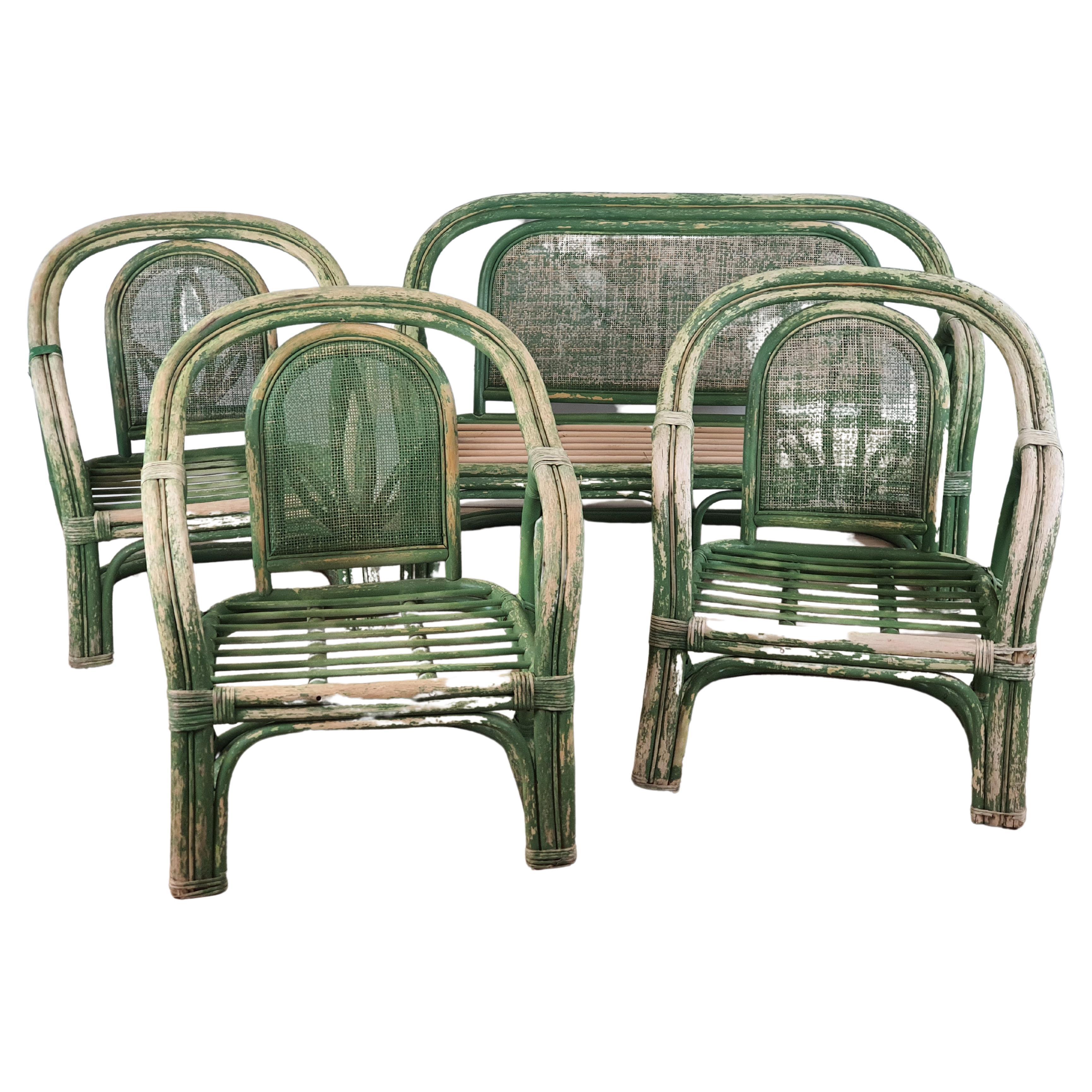 Green Vintage Wicker Lounge For Sale at 1stDibs