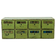 Green Vintage Wooden Apothecary Cabinet or Chest with Drawers