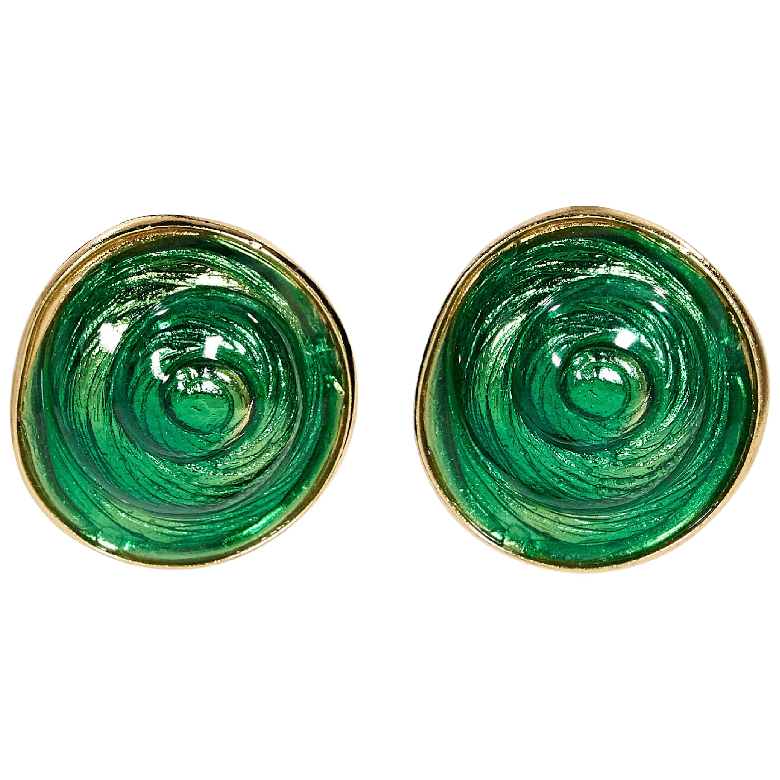 Green Vintage Yves Saint Laurent Rive Gauche Earrings