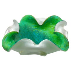 Green Vortex, Murano Shell Bowl with Four Lobes in the Style of Seguso