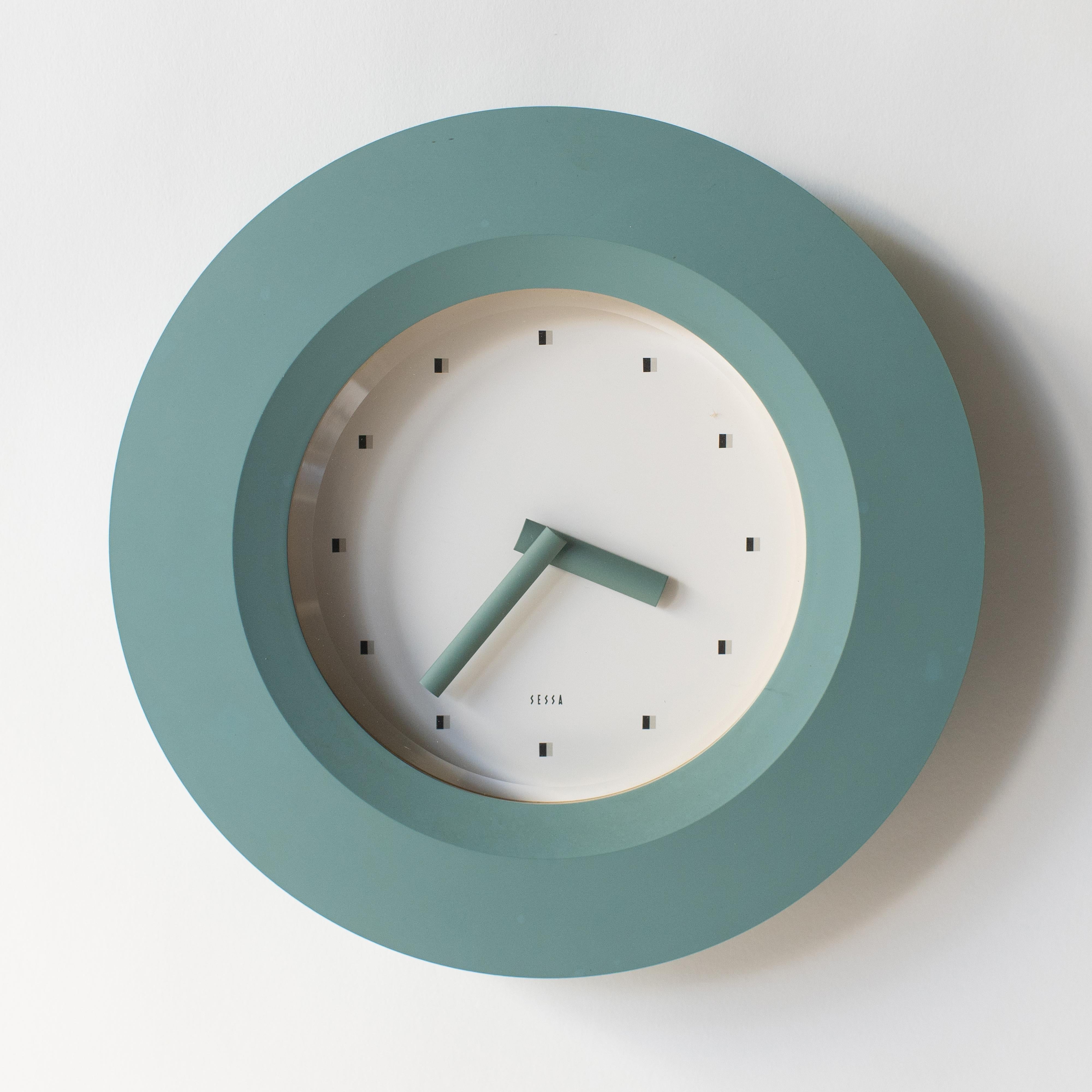 Wall clock by Sessa. Takashi Kato designed a lot of clocks in the 1980s-1990s. Some of clock collections were released from Neos Lorenz in European Market. Which sold together with Natherie du Pastier and George Sowden works.