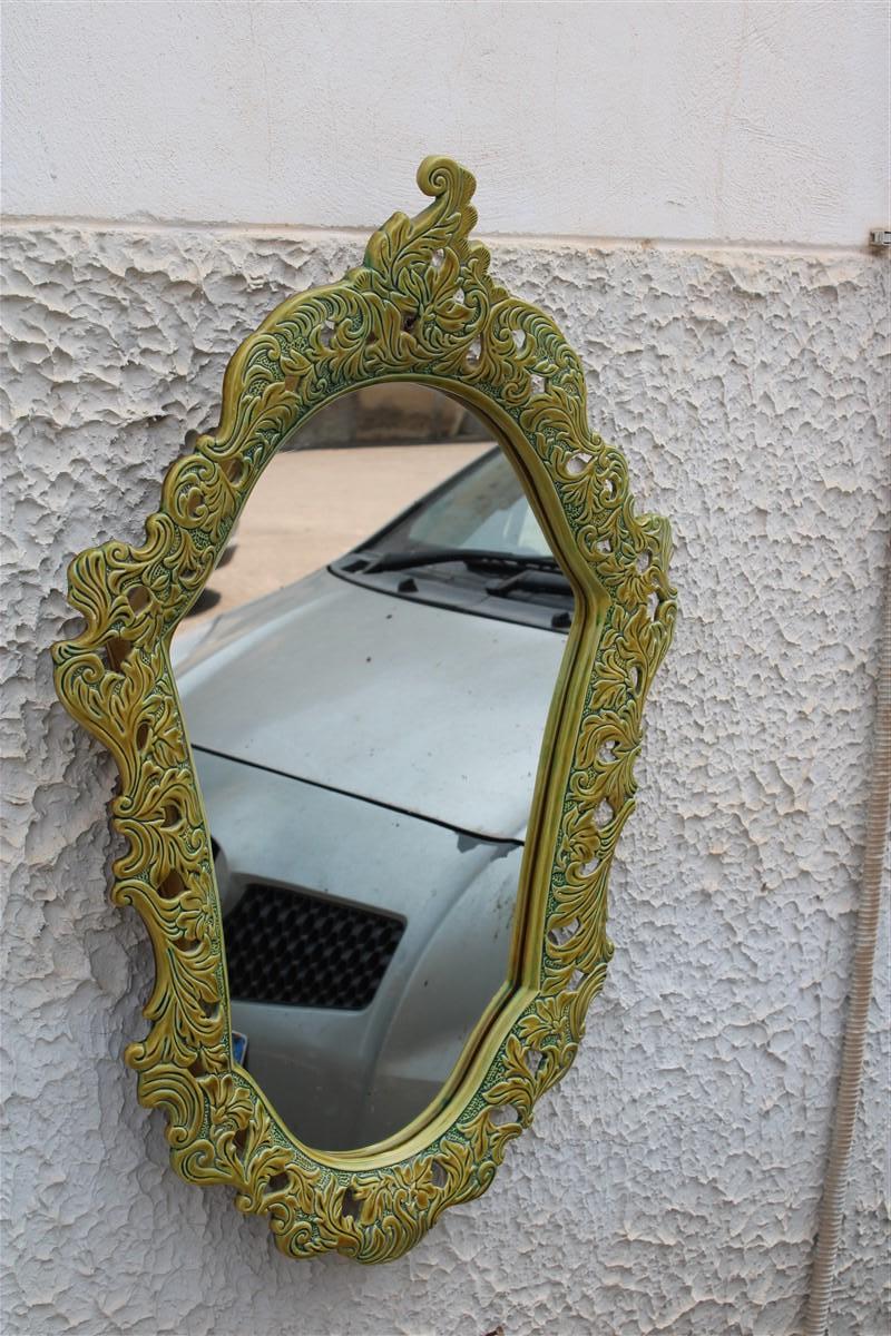 Green Wall Mirror in Pop Art Baroque Ceramic 1950s Made in Italy  For Sale 8