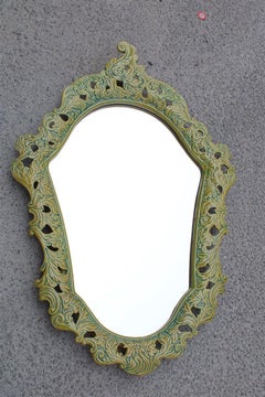 Specchio da parete verde in ceramica barocca Pop Art 1950 Made in Italy