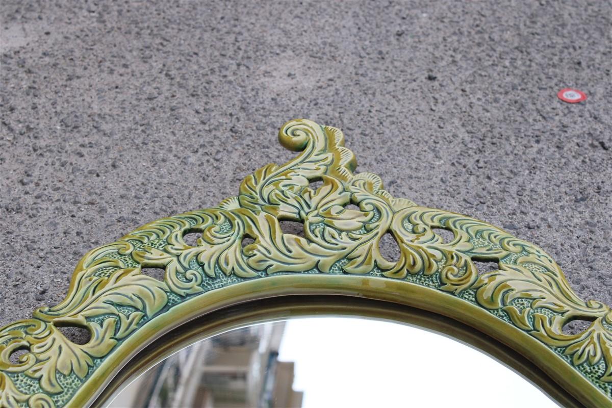 Green Wall Mirror in Pop Art Baroque Ceramic 1950s Made in Italy  In Good Condition For Sale In Palermo, Sicily