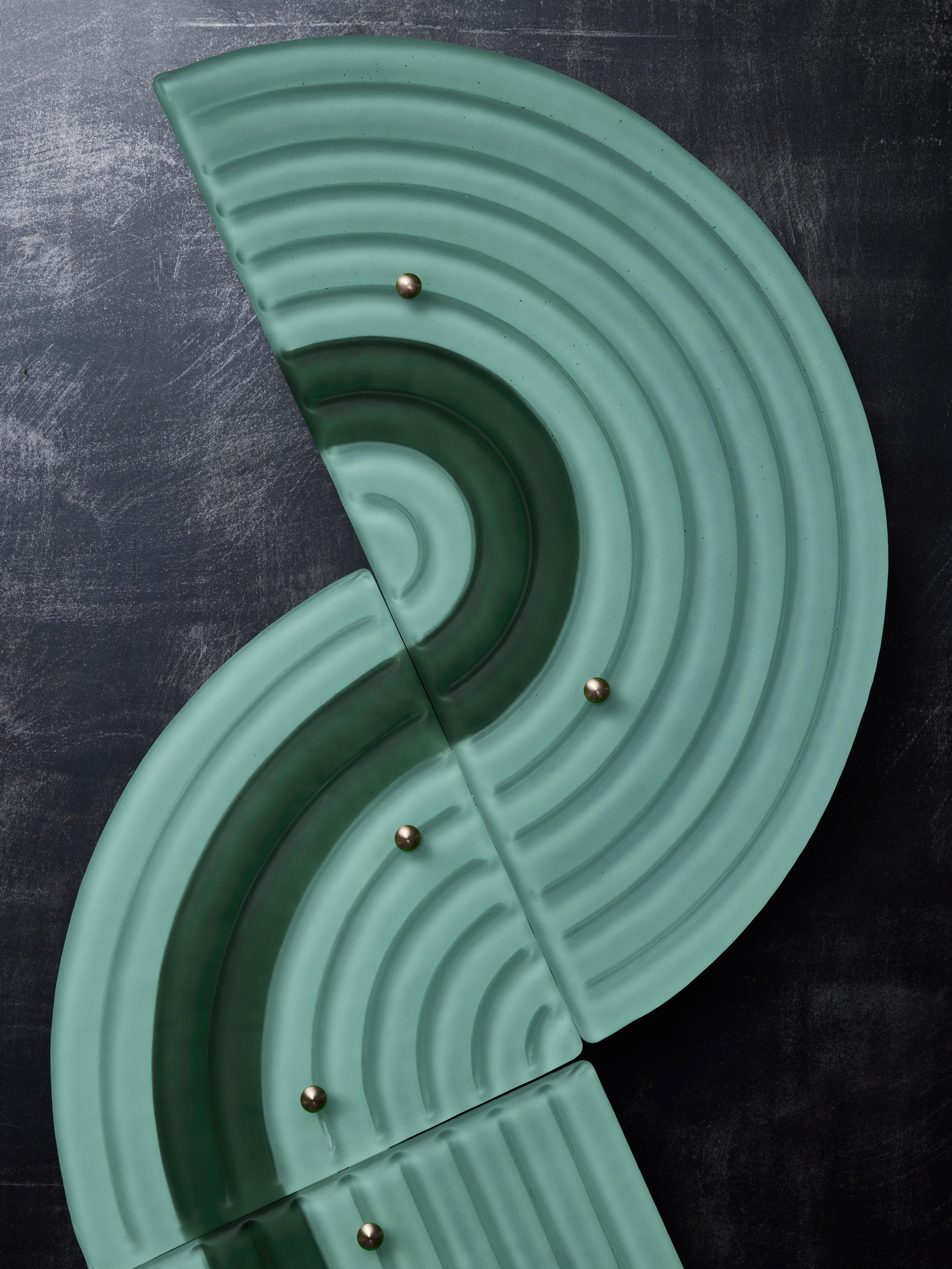 Italian Green Wavy Murano Glass Wall Sconces For Sale