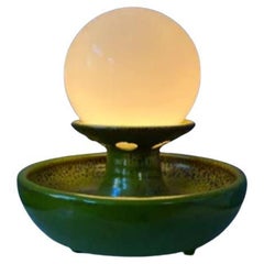 Green West Germany Ceramic Table Lamp with Glass Shade