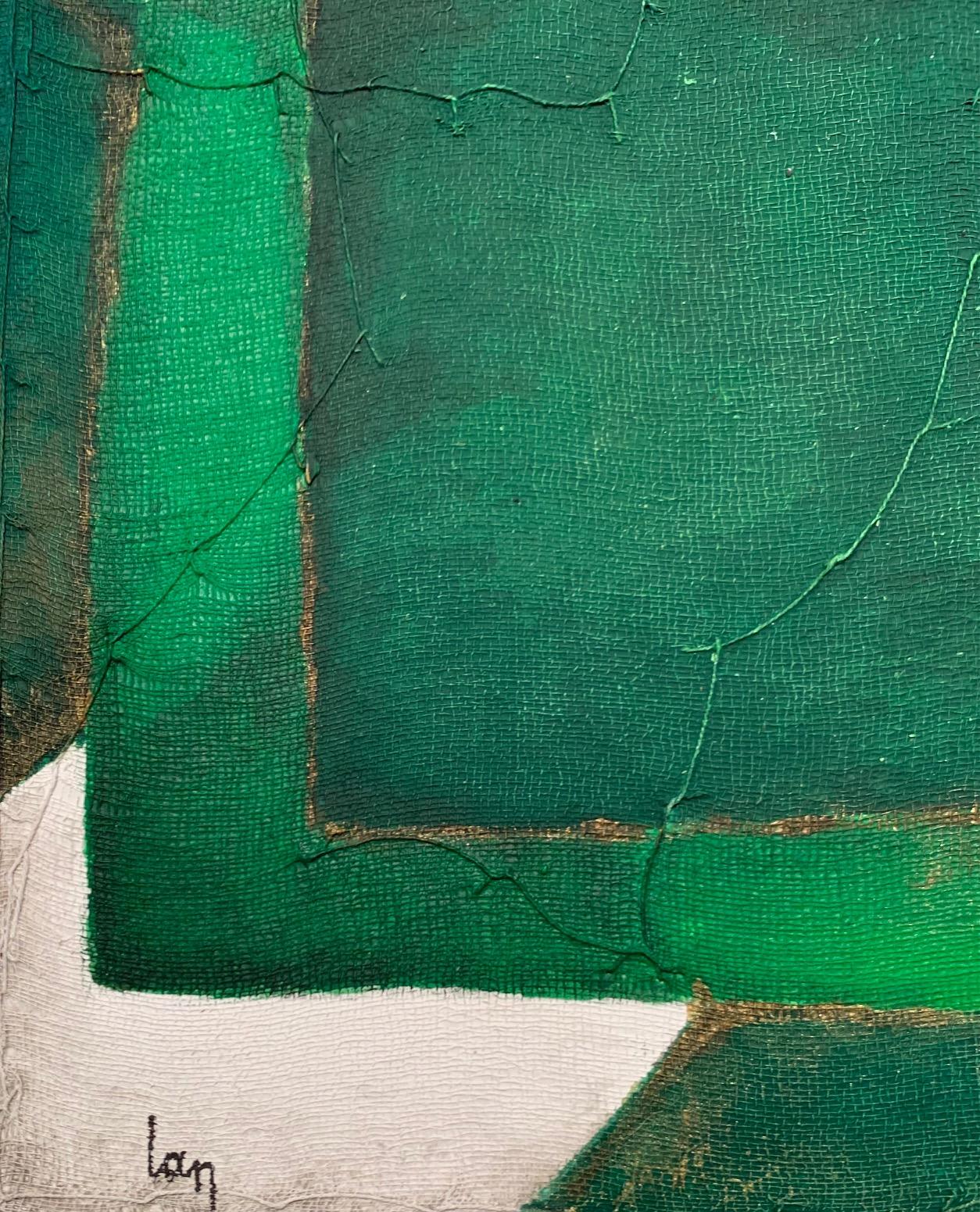 Belgian Green, White, Black Painting by Artist Diane Petry, Contemporary